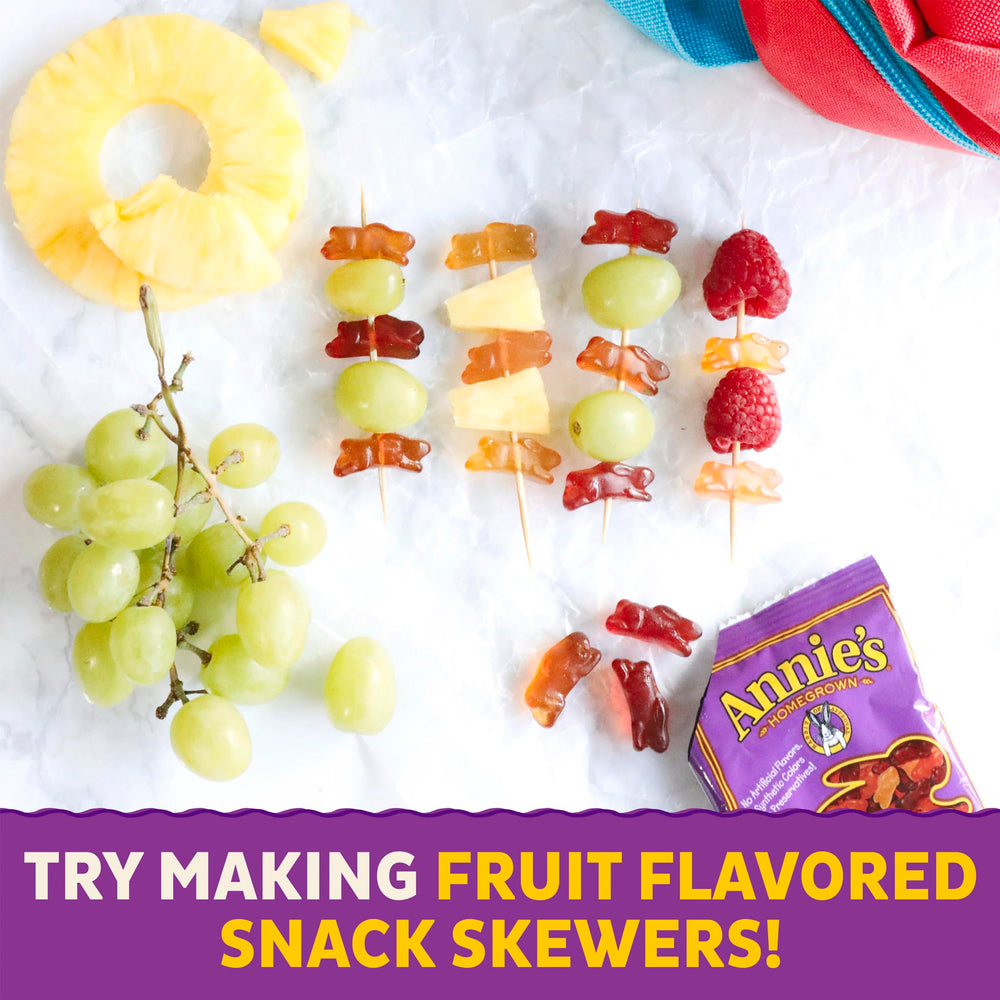 Close-up of Annie's bunny-shaped gummies highlighting fun snack shapes.