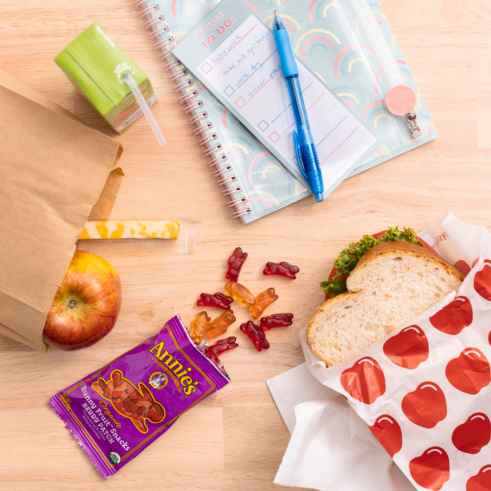 Annie's Berry Patch Bunny Snacks ingredients panel highlighting organic pear juice concentrate.