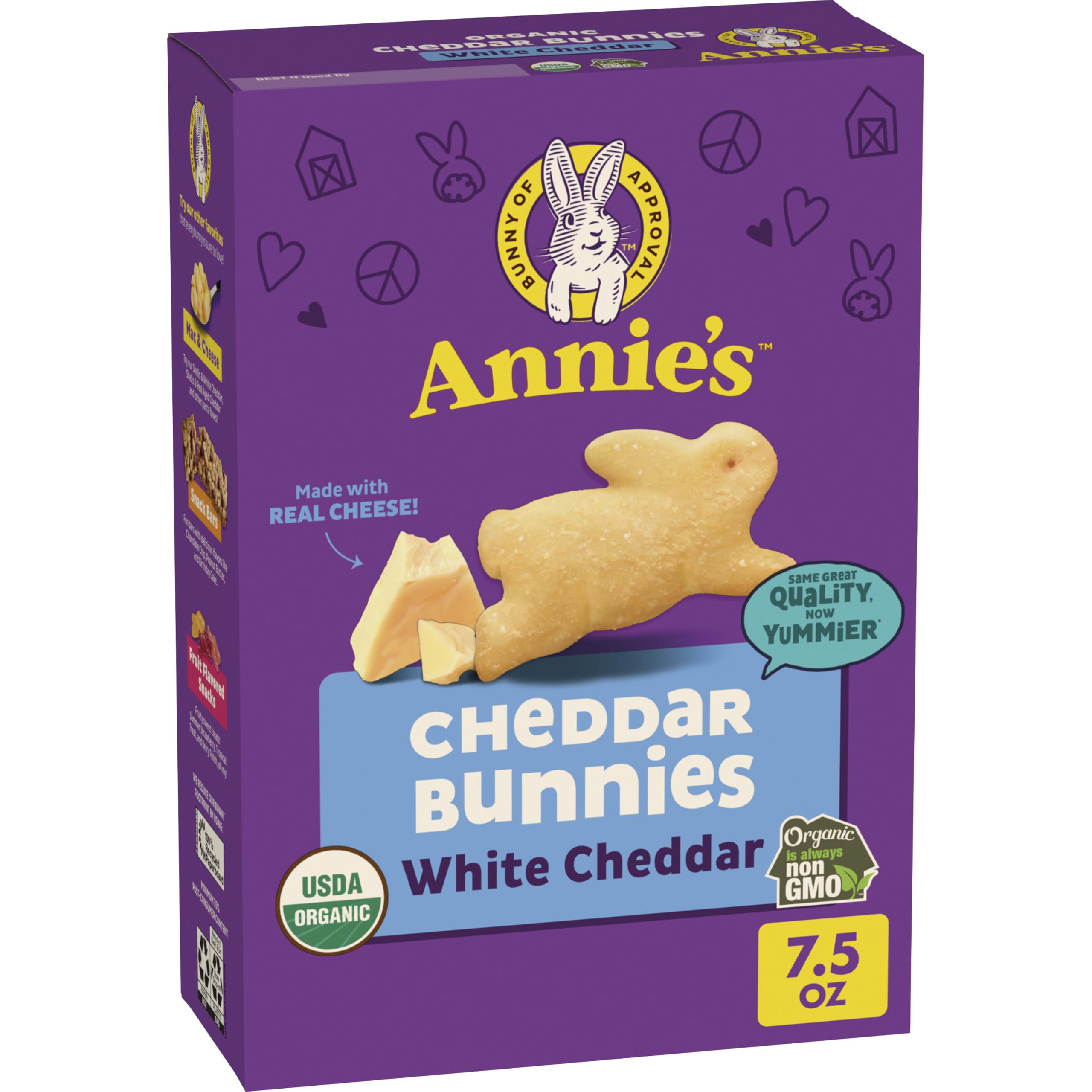 Annie's Bunnies Organic White Cheddar box front for family snacks.