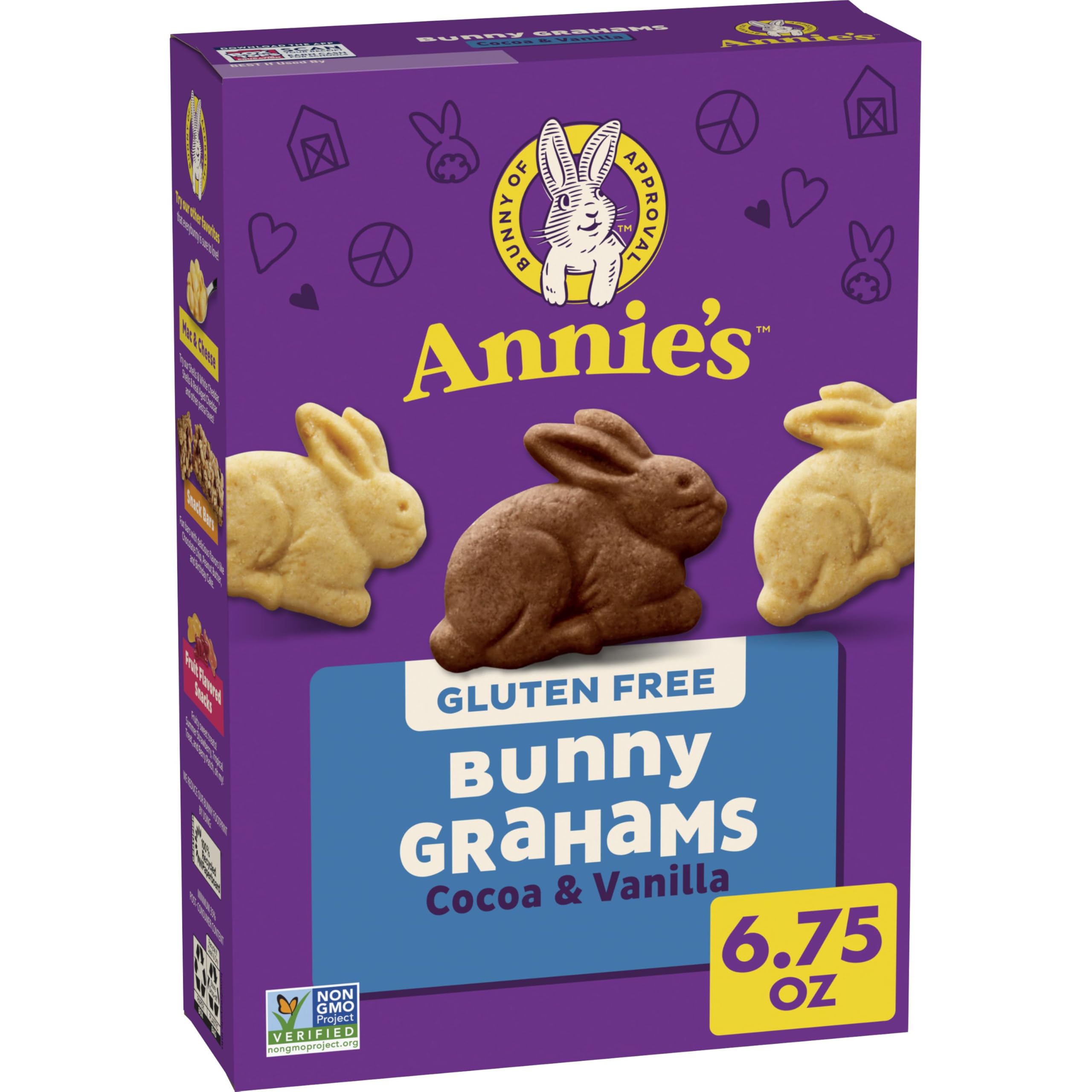 Annie's Bunny Cocoa Vanilla front pack highlights gluten-free snack option
