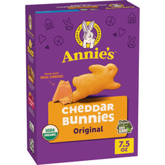 Annie's Organic Cheddar Bunnies baked crackers in bunny shapes, perfect for lunchboxes.