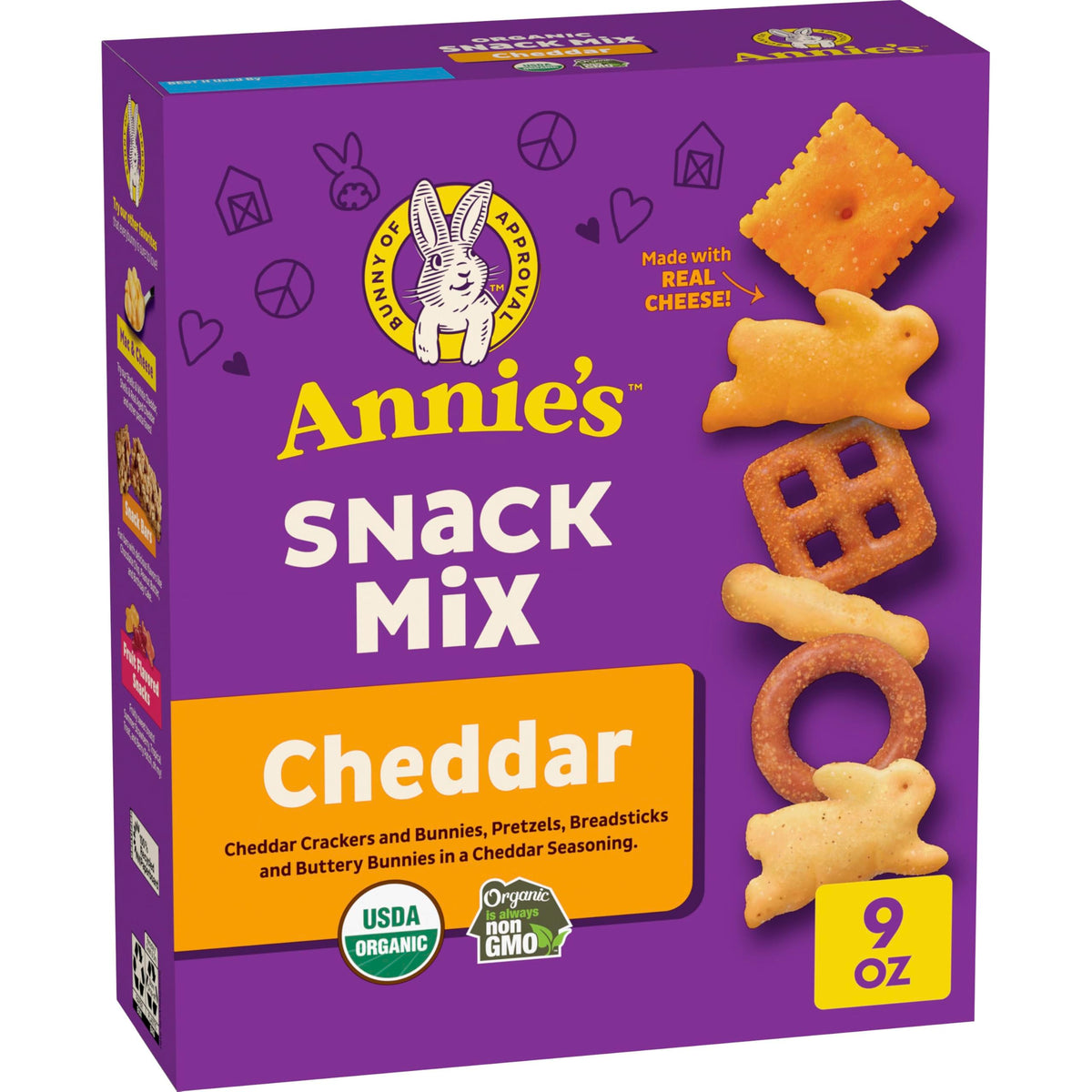 Annie's Cheddar Snack Mix bunny crackers closeup ideal for kid-friendly snacking