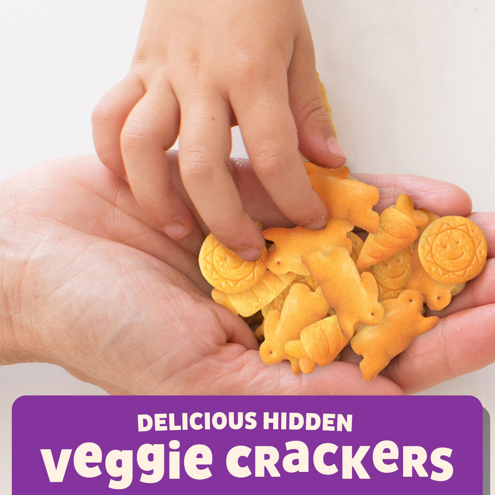 Annie's Cheesy Cheddar Crackers offer a crunchy bite with visible vegetables for kids.