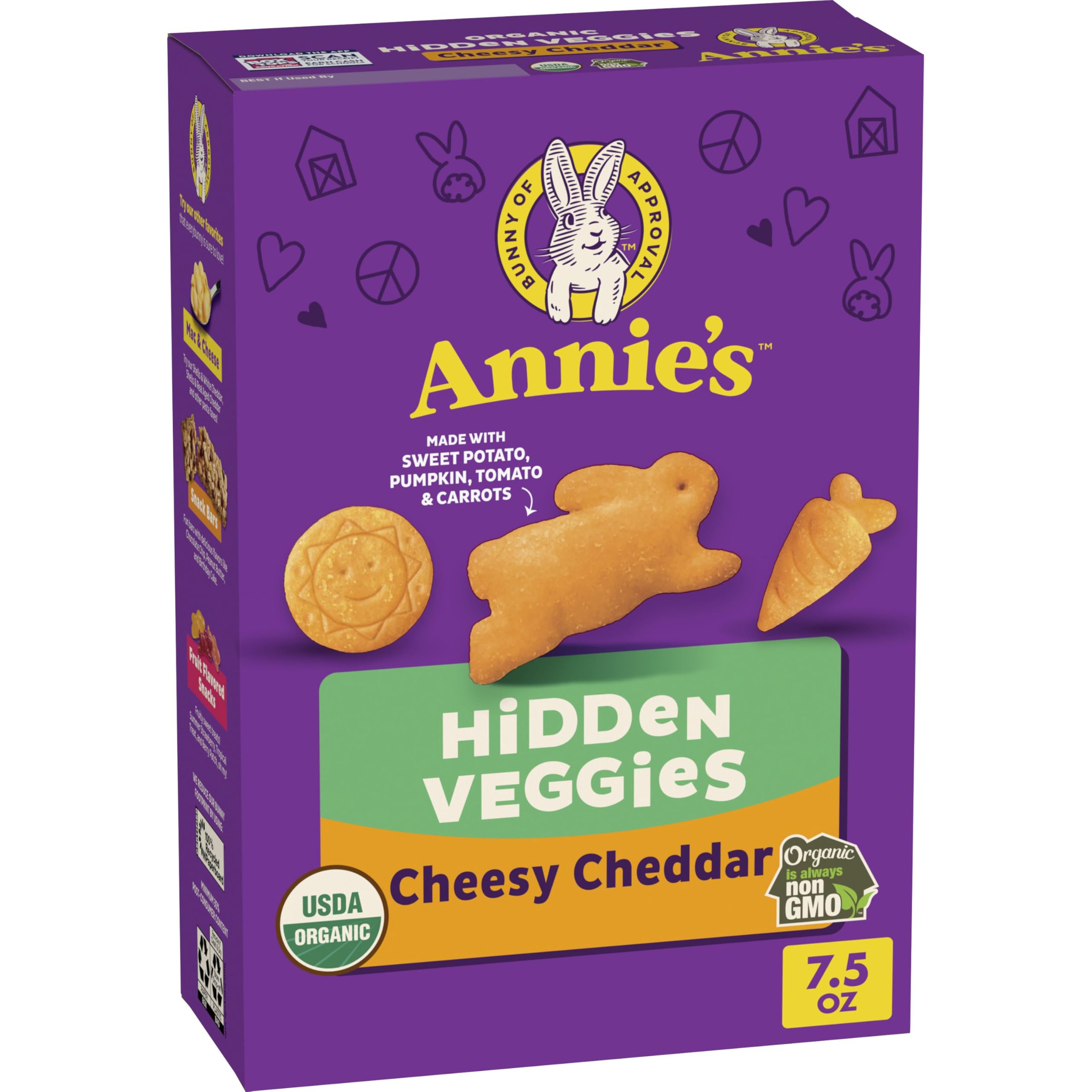 Annie's Cheesy Cheddar Crackers with hidden veggies in a lunchbox pack.