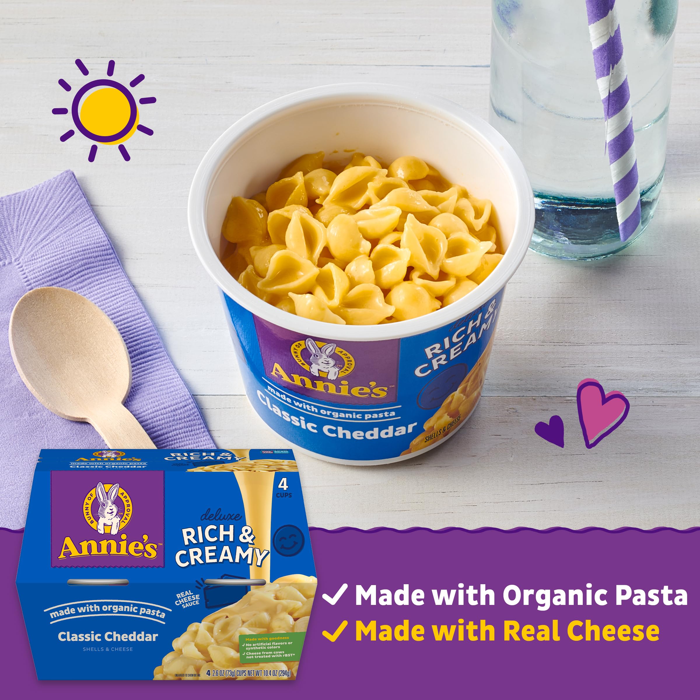 No artificial flavors or colors in Annie's cheddar deluxe cups