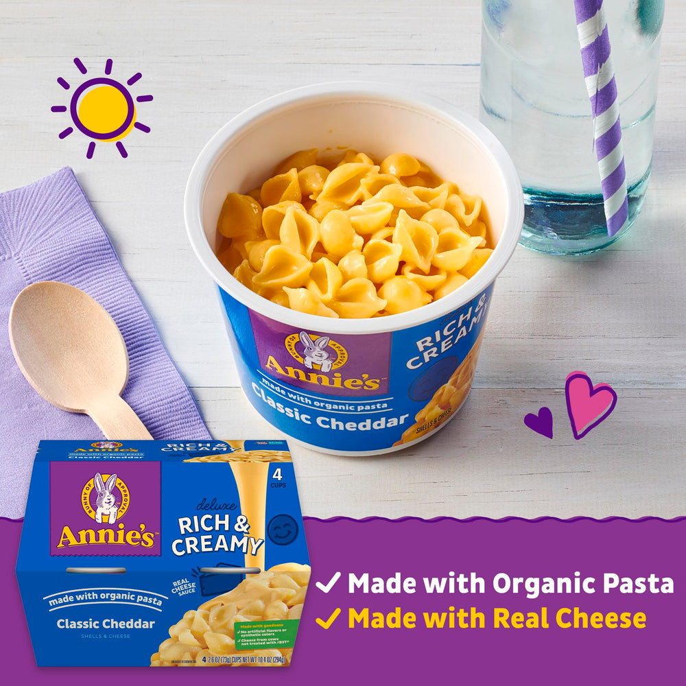 No artificial flavors or colors in Annie's cheddar deluxe cups