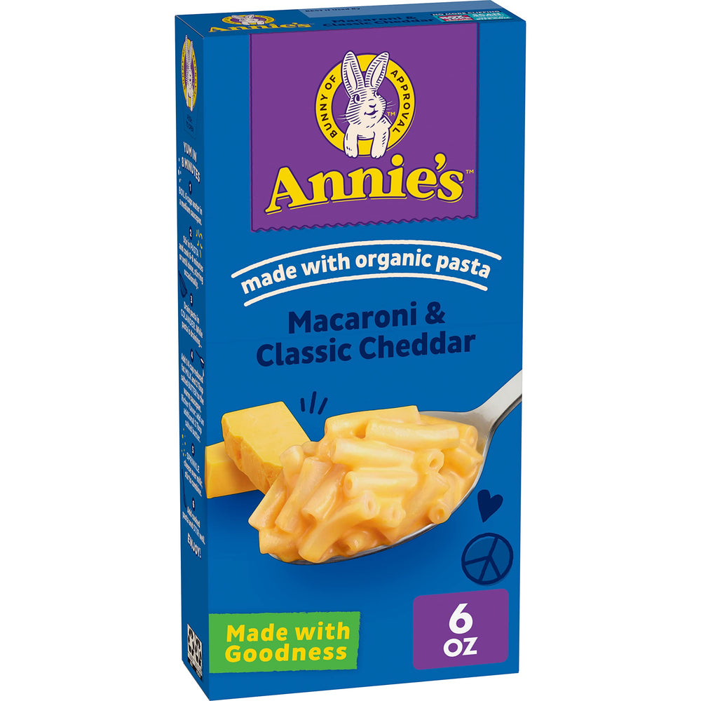 Annie's Classic Macaroni & Mild Cheddar box for a quick family dinner.