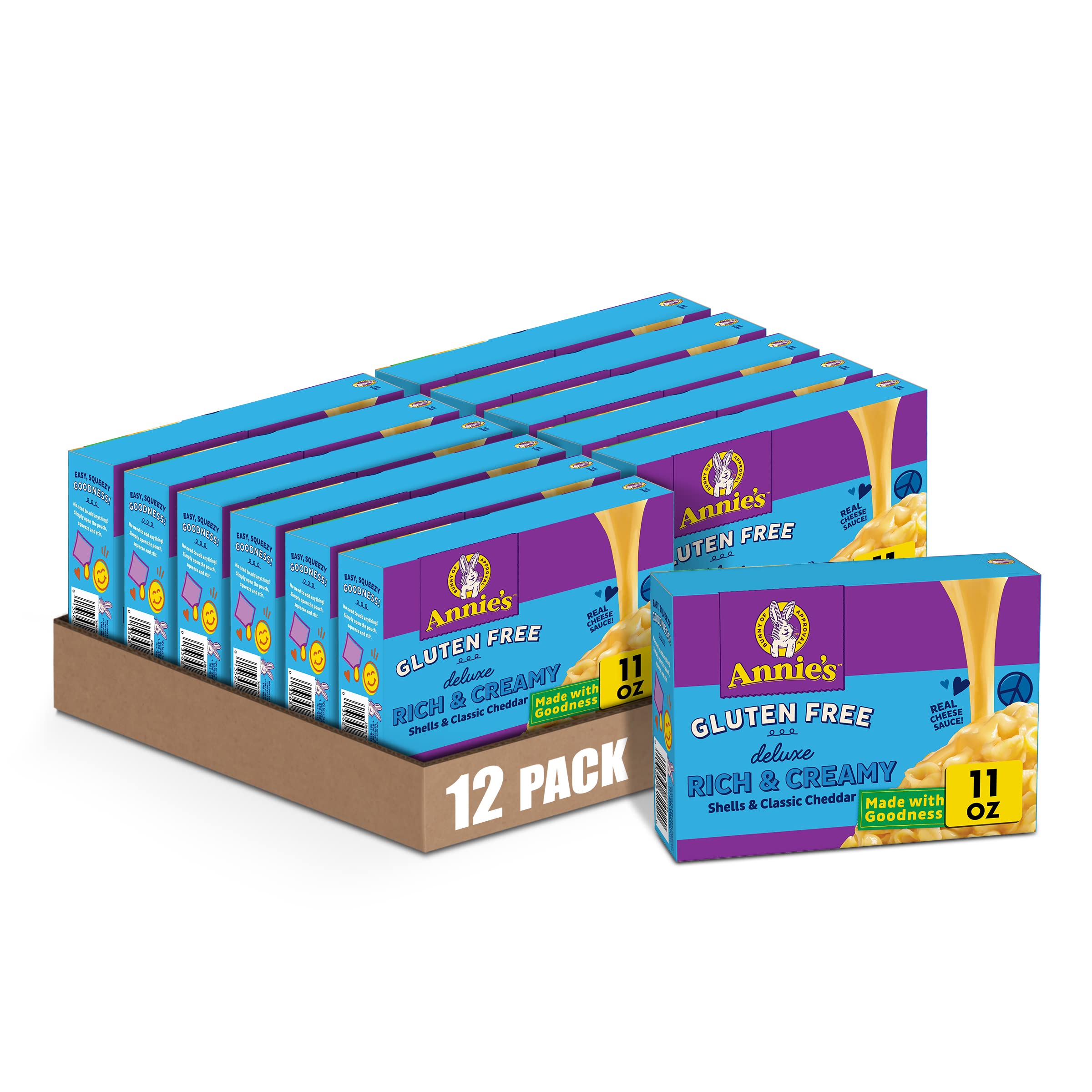 Annie's Deluxe Gluten Free Shells packaging highlights shelf-stable comfort