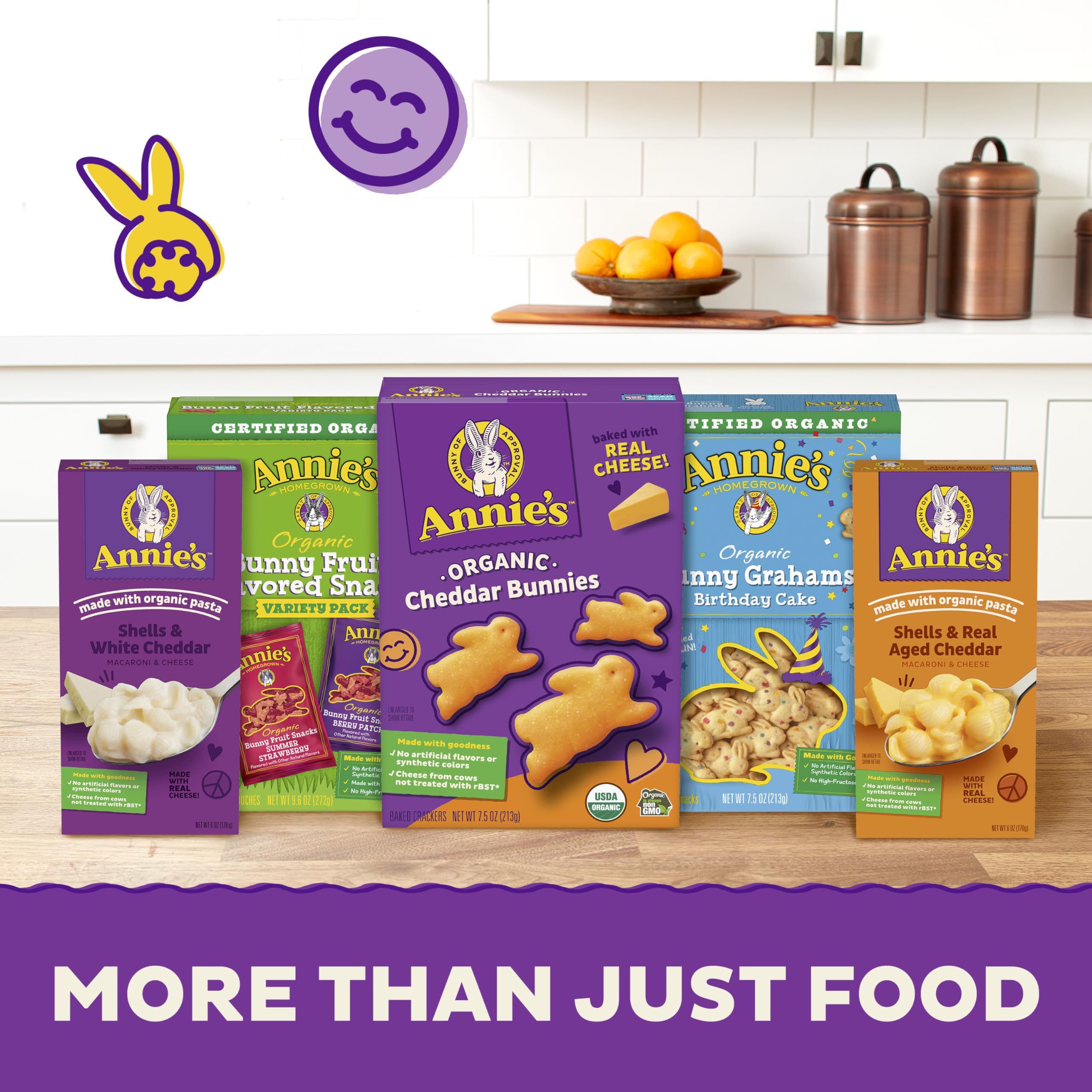 Annie's Deluxe Shells and Aged Cheddar packaging highlights ingredients