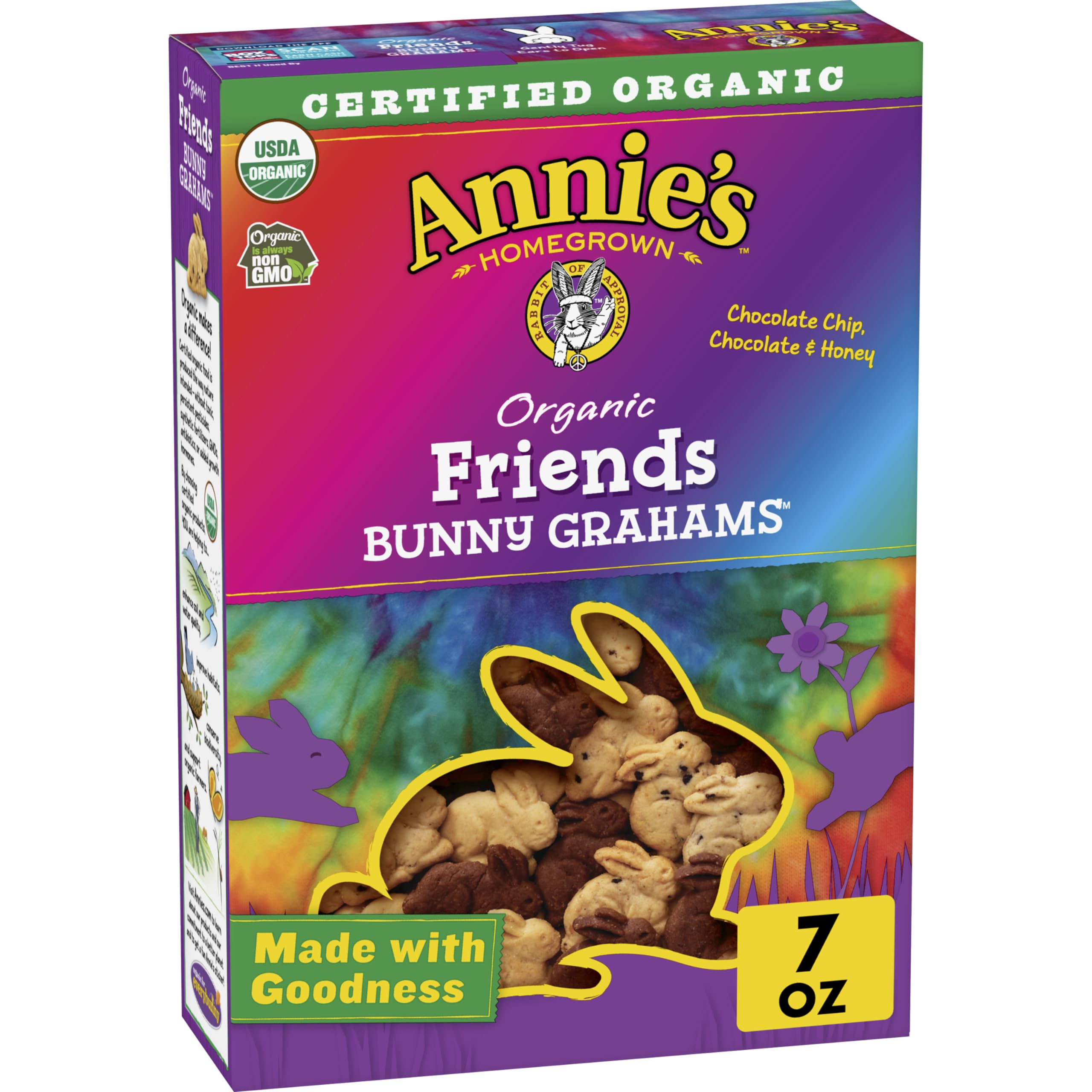 Annie's Friends Bunny Grahams chocolate chip box, organic, kid-friendly lunchbox snack.