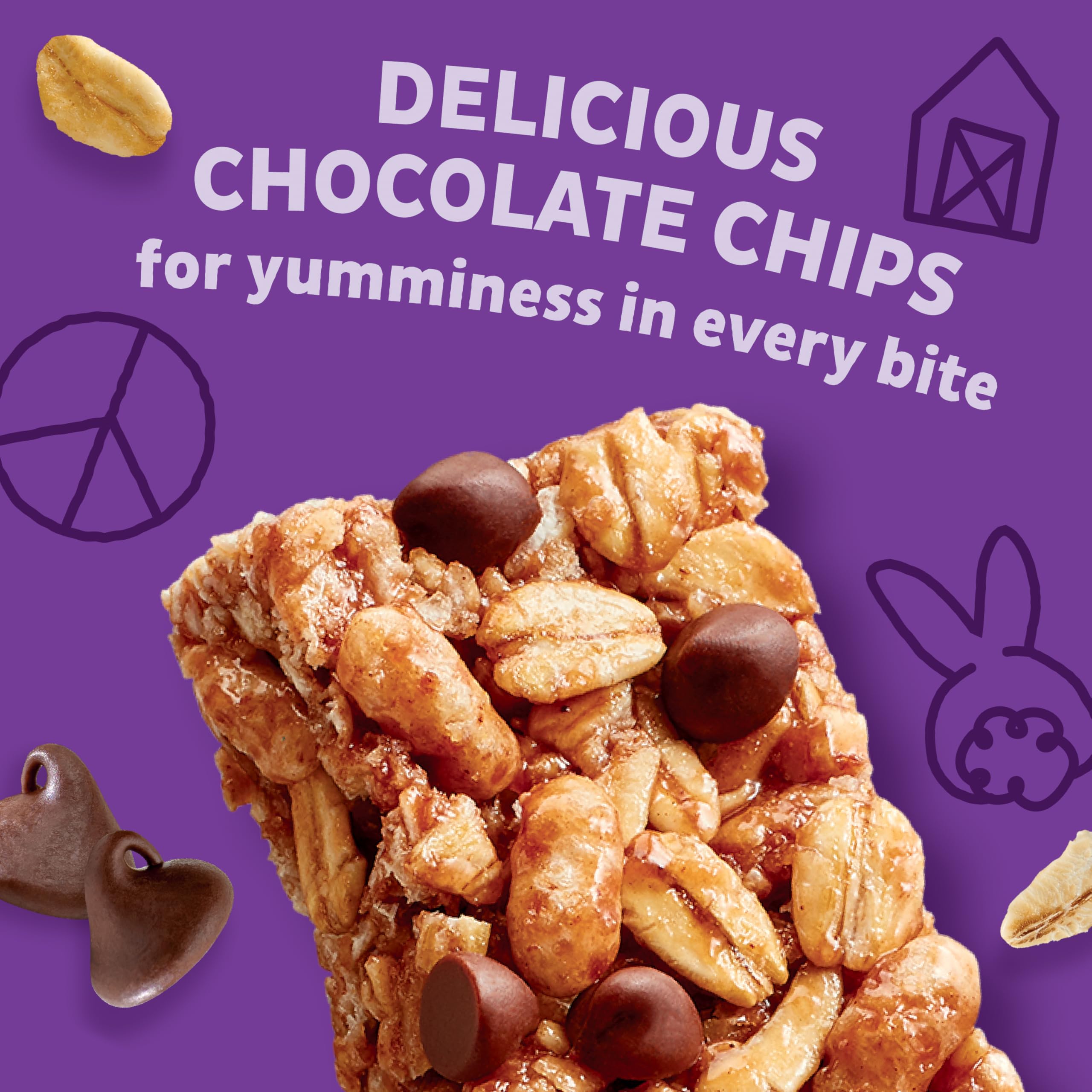 Annie's bar closeup reveals rich chocolate chips and a chewy texture.