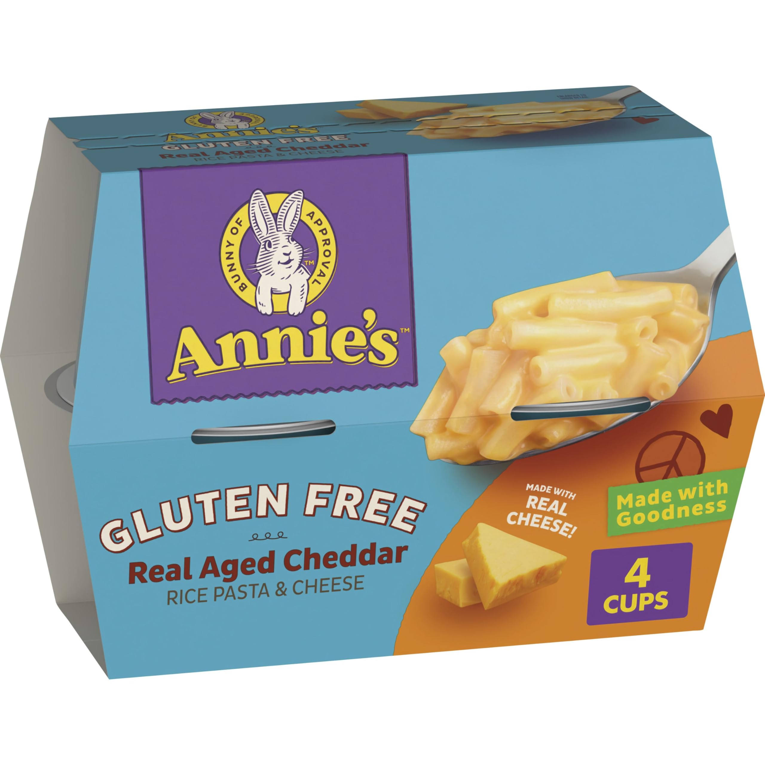 Annie's gluten-free mac and cheese cup featuring creamy real aged cheddar, ideal for quick meals