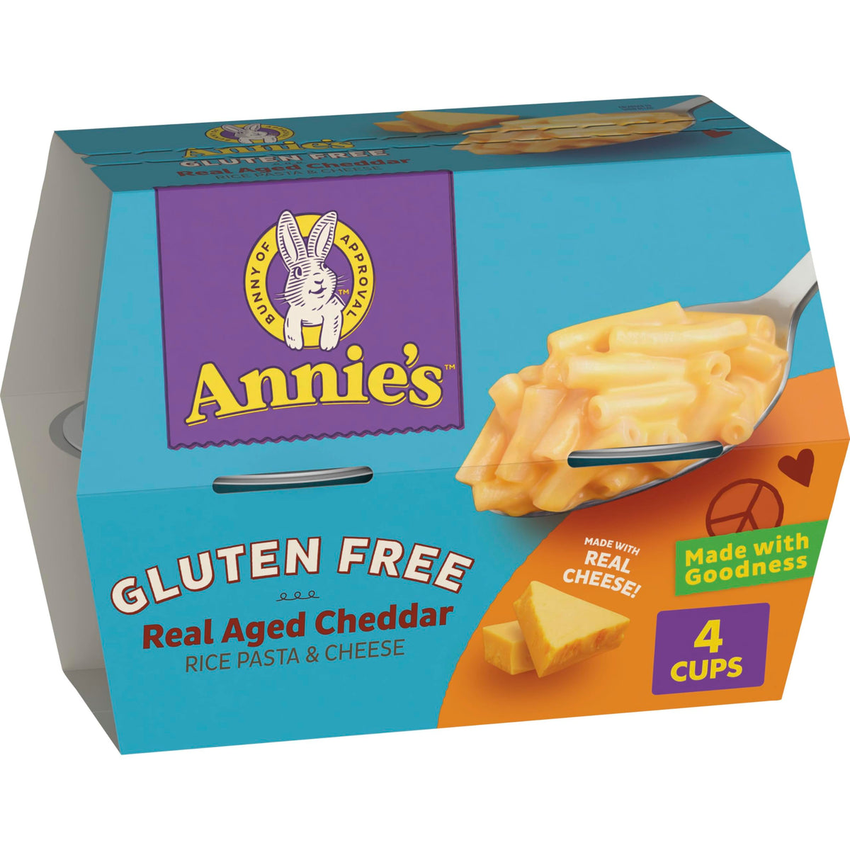 Annie's gluten-free mac and cheese cup featuring creamy real aged cheddar, ideal for quick meals