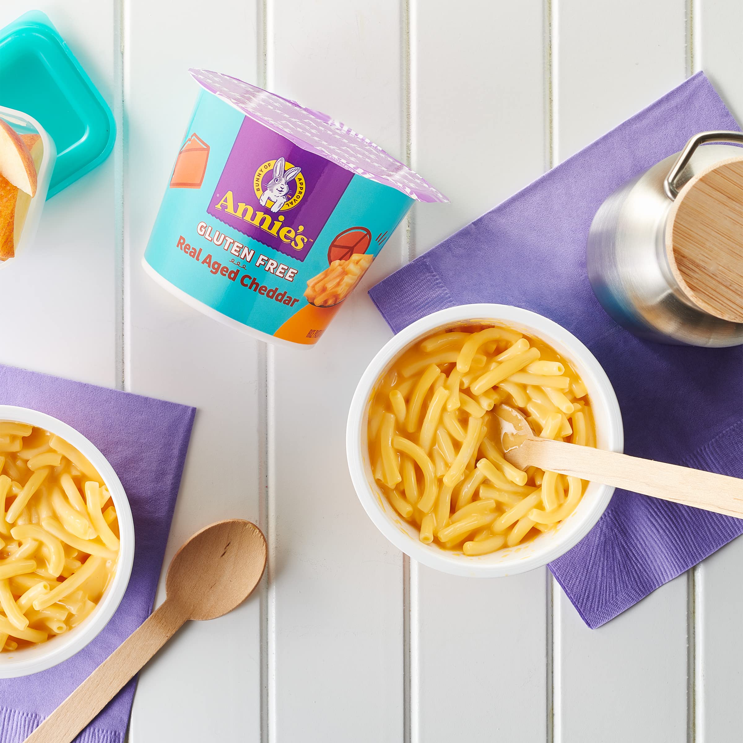 Annie's gluten-free organic rice pasta mac and cheese cup for quick meals.