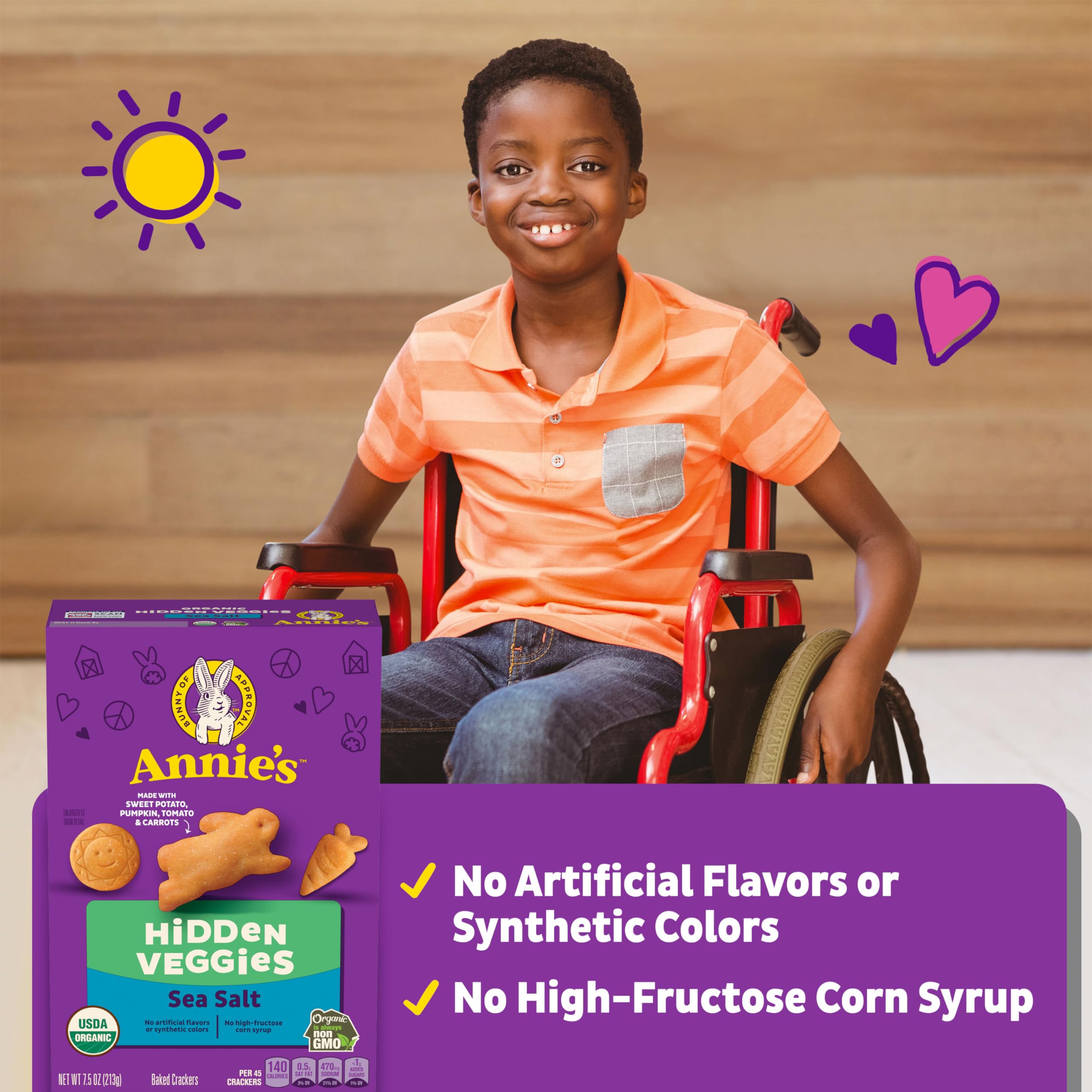 Annie's Hidden Veggie Crackers no artificial flavors colors for clean snacking.