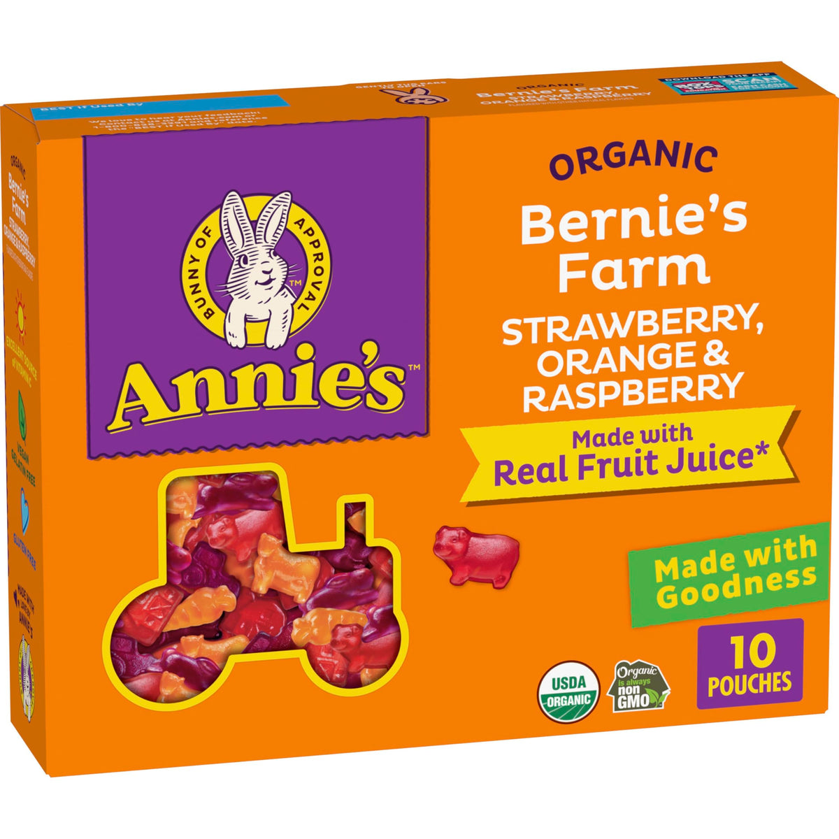 Annie's Bernie's Farm pack shot; gluten-free, organic fruit gummies for families
