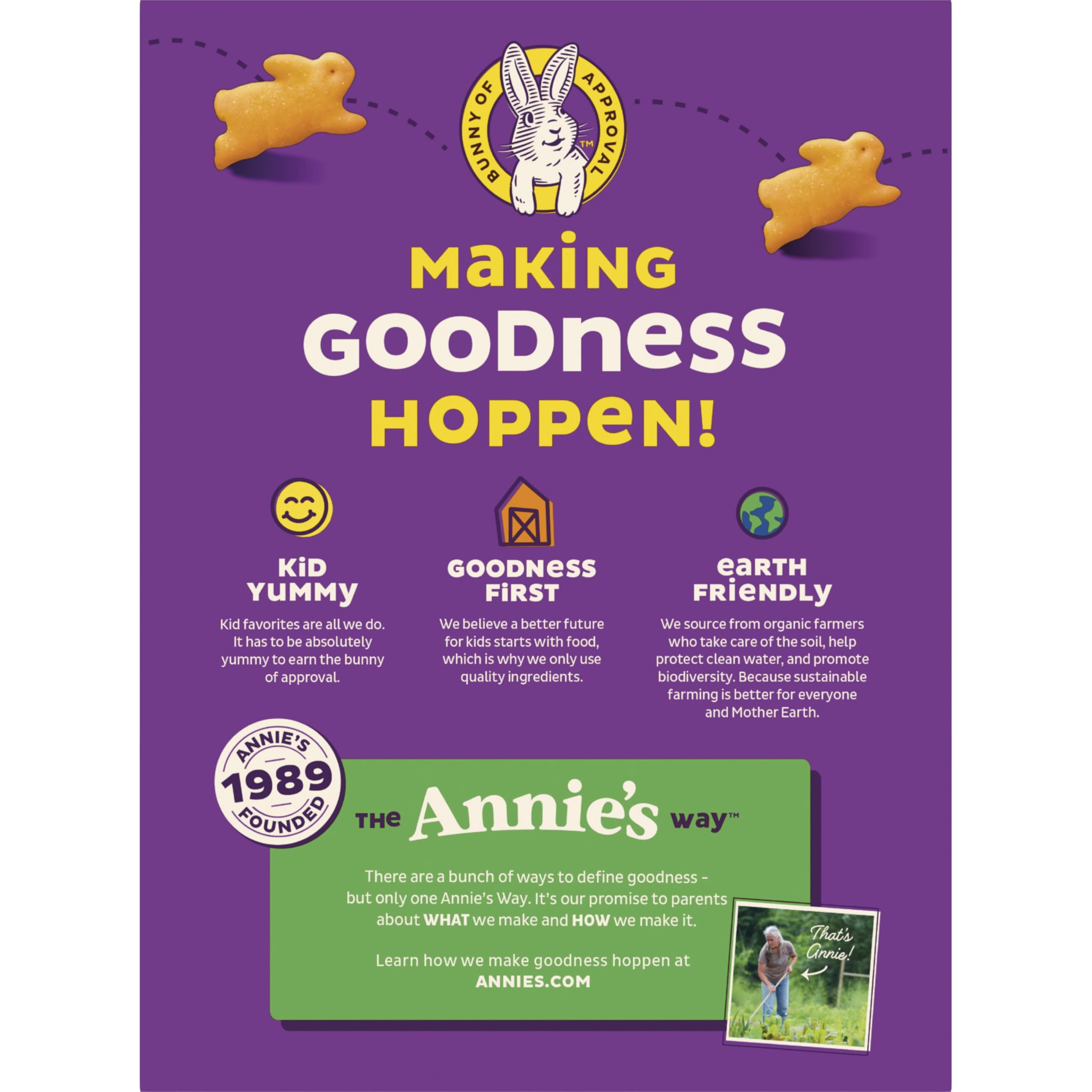 Front view of the Annie's Cheddar Bunnies box with USDA Organic certification visible.