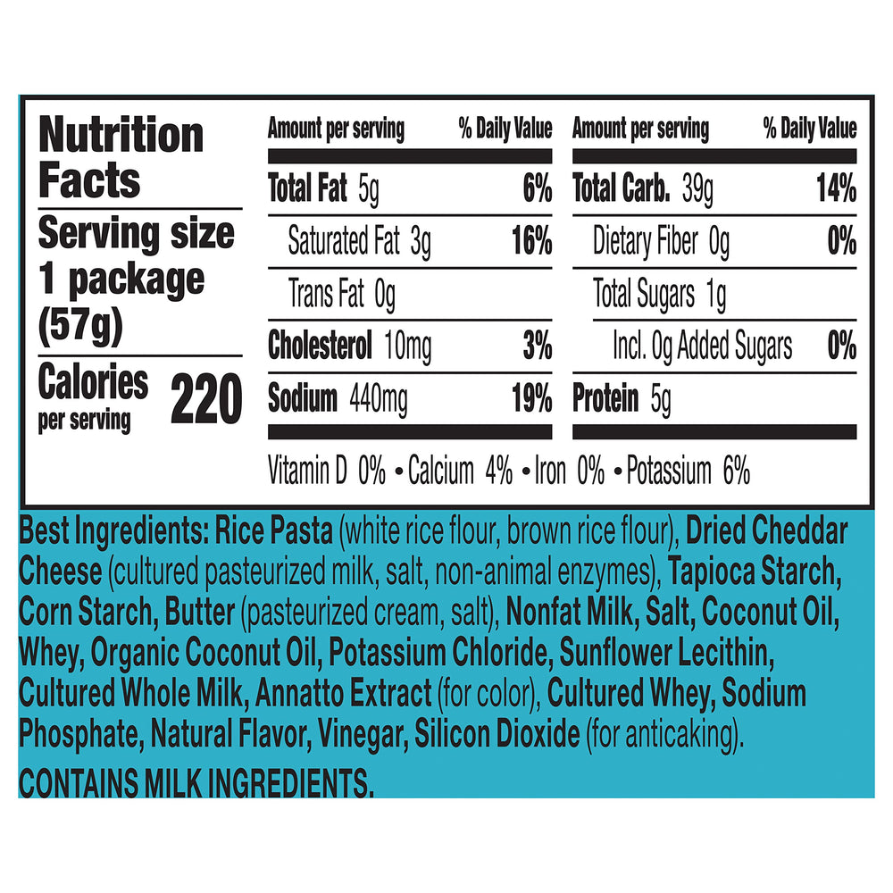 Annie's label highlights gluten-free ingredients and rBST-free dairy.