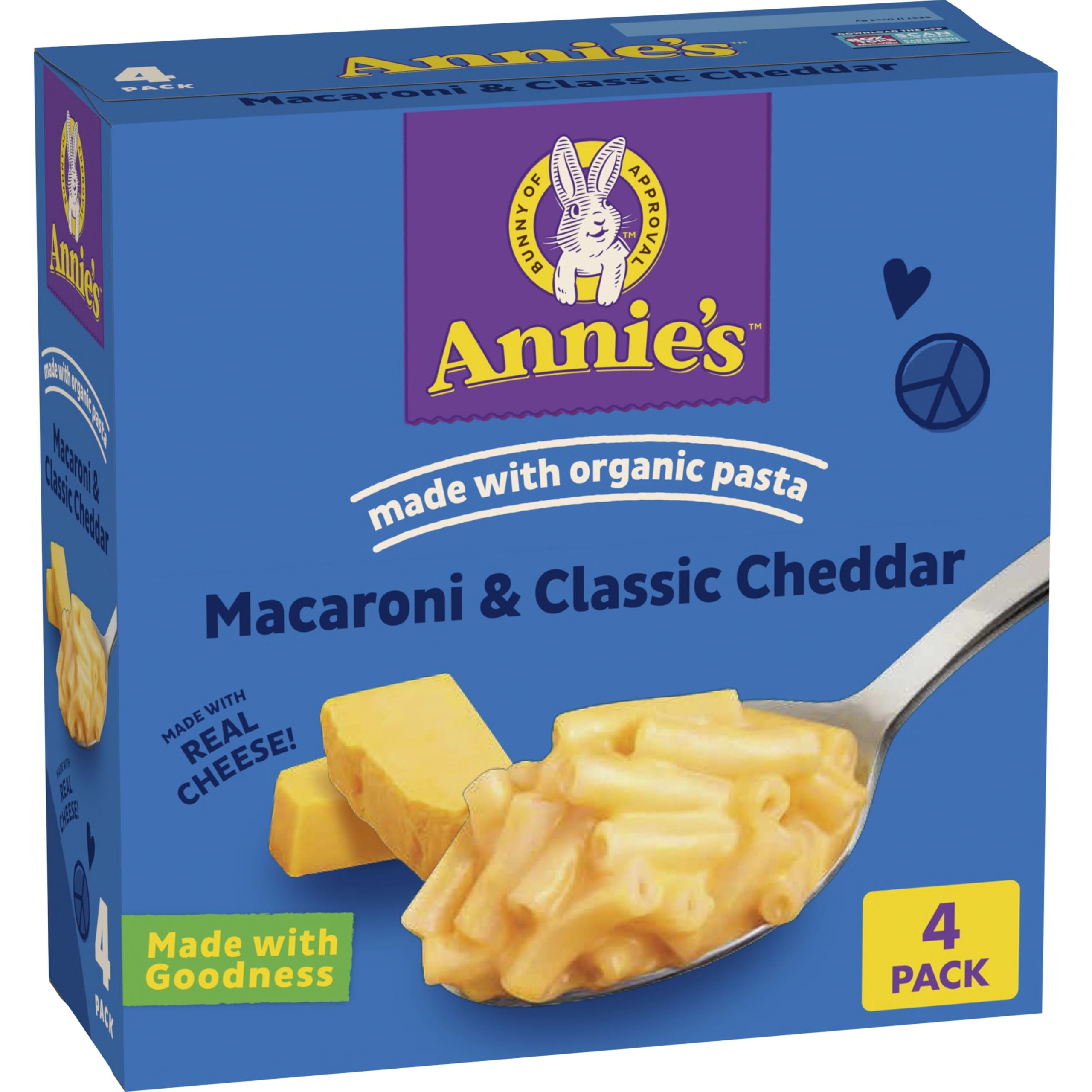 Annie's Macaroni and Classic Cheddar box shown for quick family meals