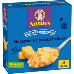 Annie's Macaroni and Classic Cheddar box shown for quick family meals