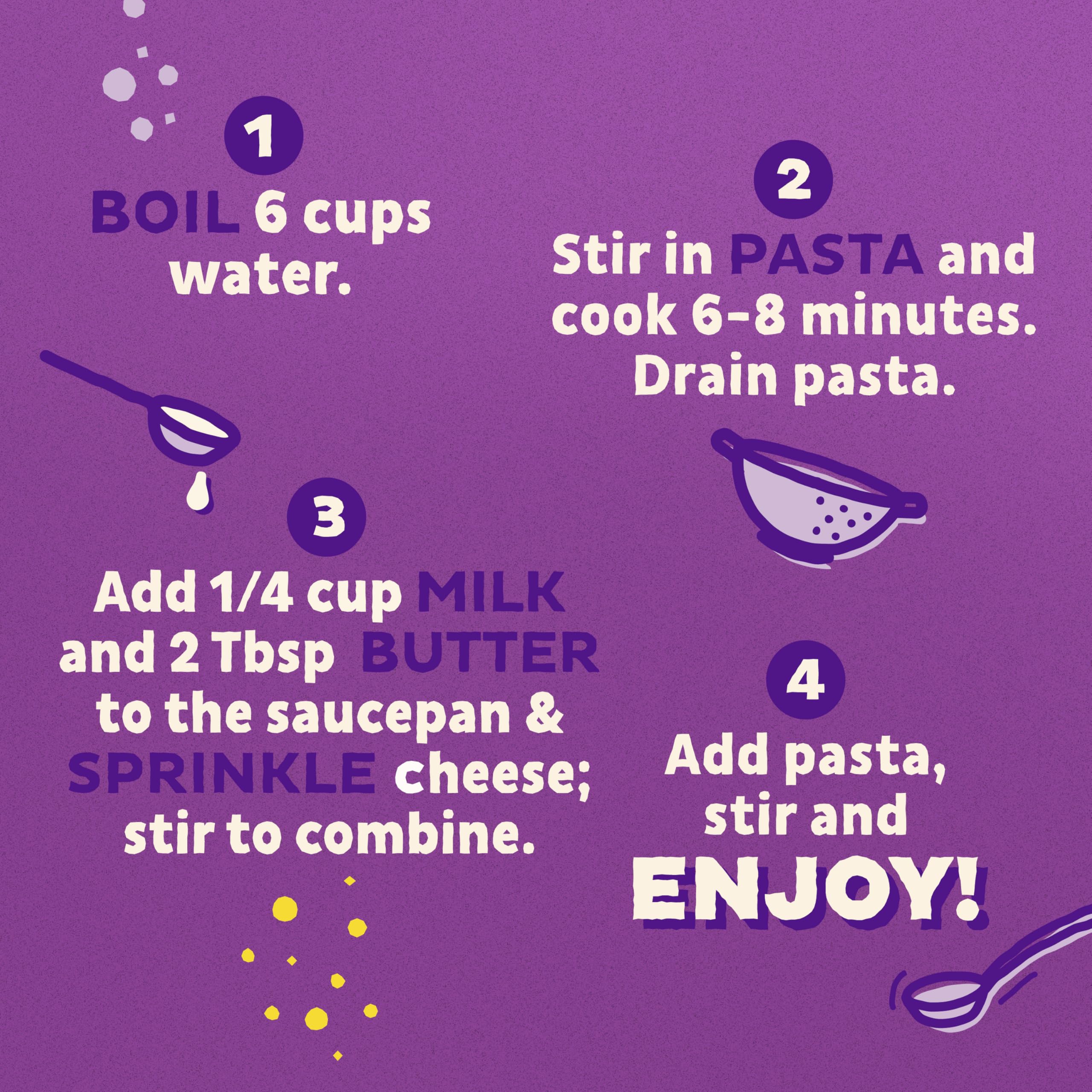 Box label highlights eight-minute prep for Annie's Macaroni and Classic Cheddar