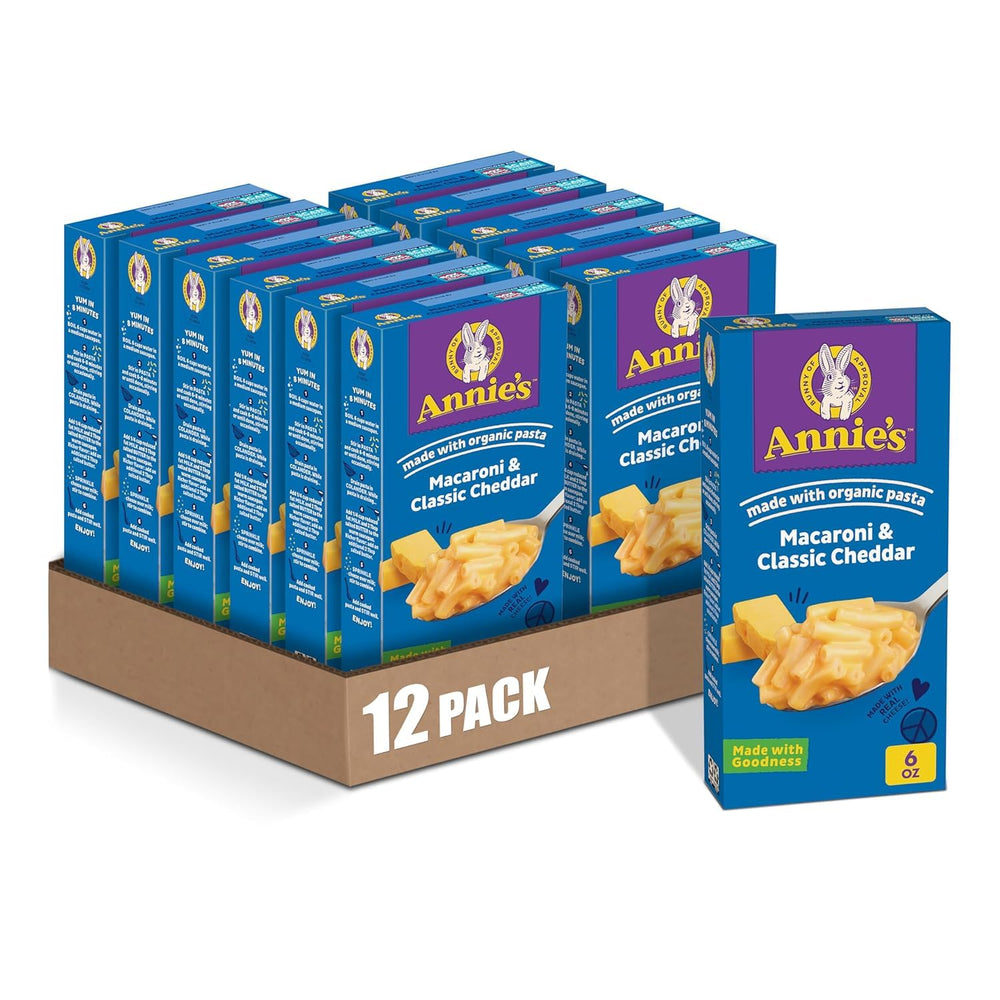 Annie's Macaroni and Classic Cheddar box with organic pasta, quick dinner option