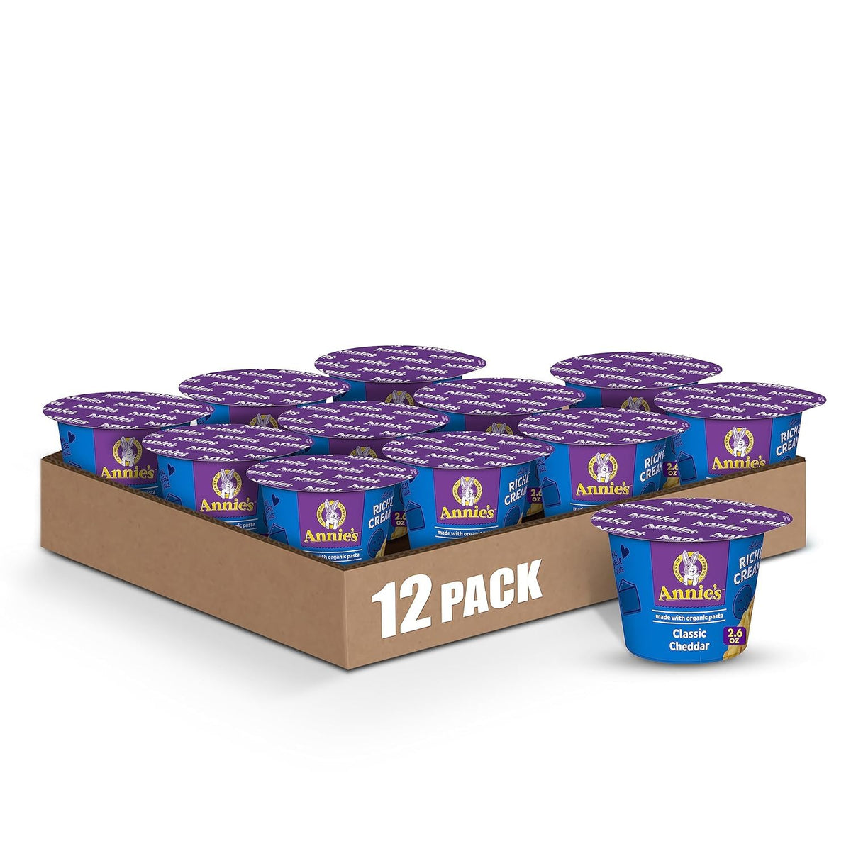 Annie's Microwavable Mac and Cheese Cups with deluxe rich and creamy shells for quick family meals.