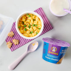 Annie's microwavable mac and cheese cups pack of 12 ready to enjoy.