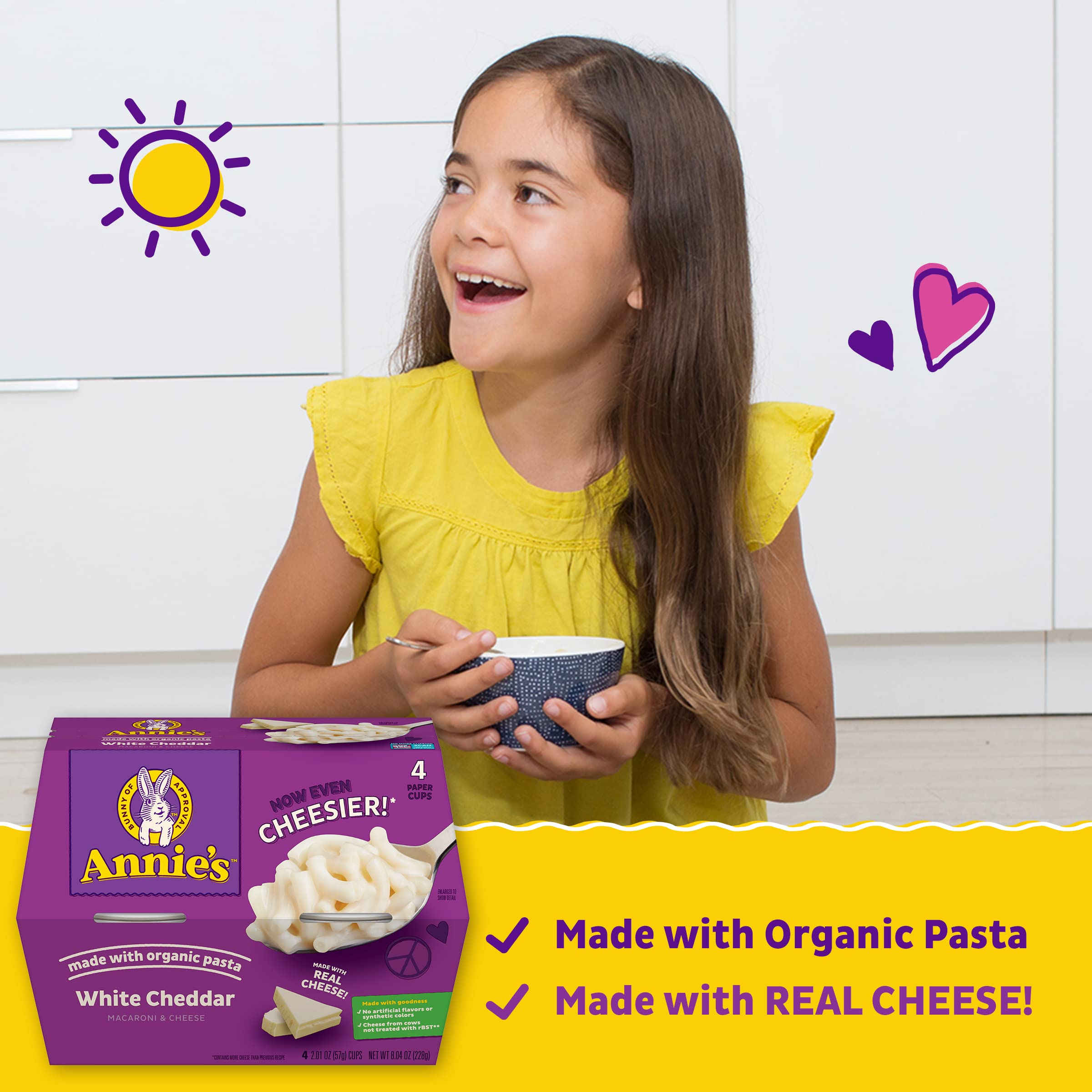 Annie's microwavable mac and cheese packet included for easy prep