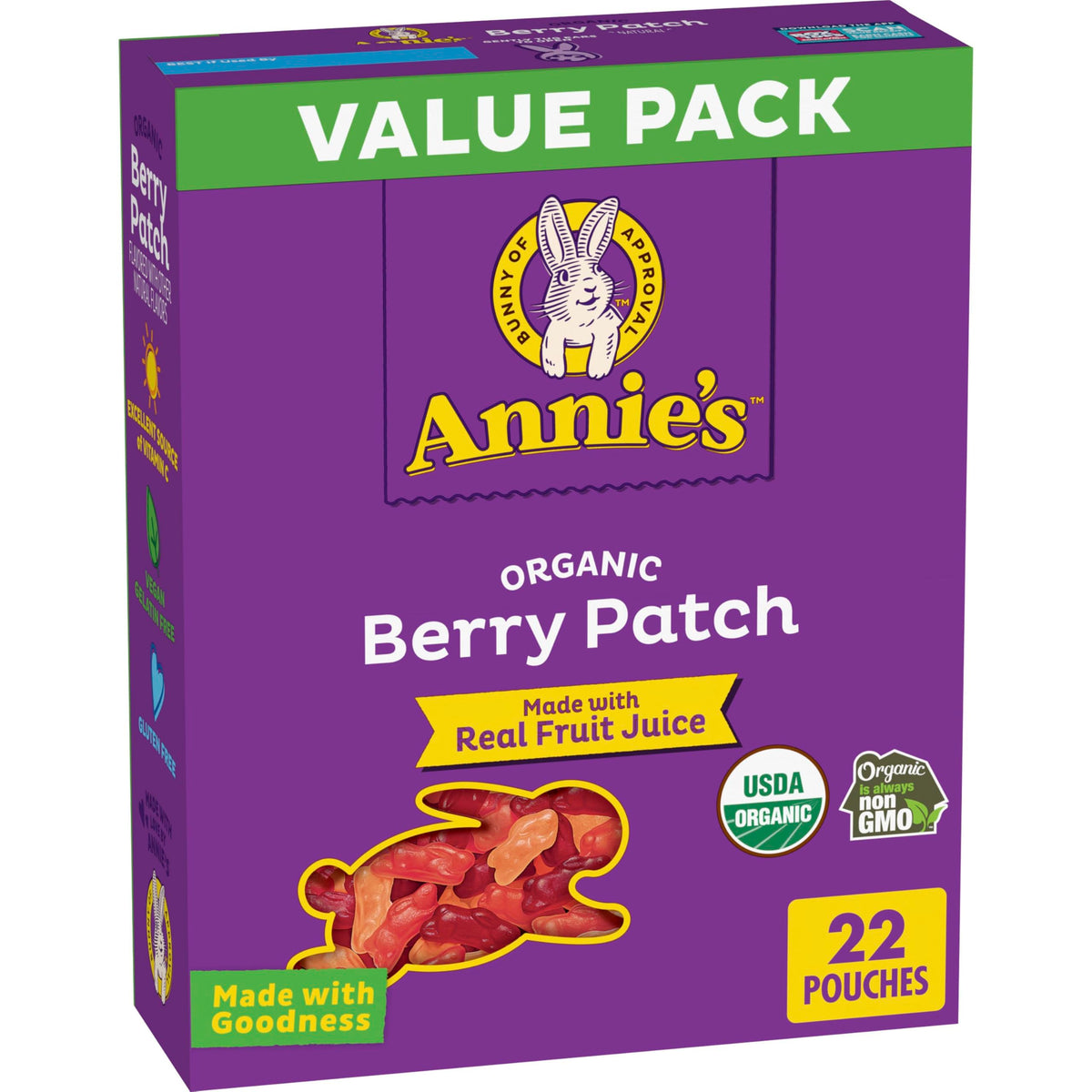Annie's Berry Patch Bunny Snacks gummies with berry flavors and real fruit juice