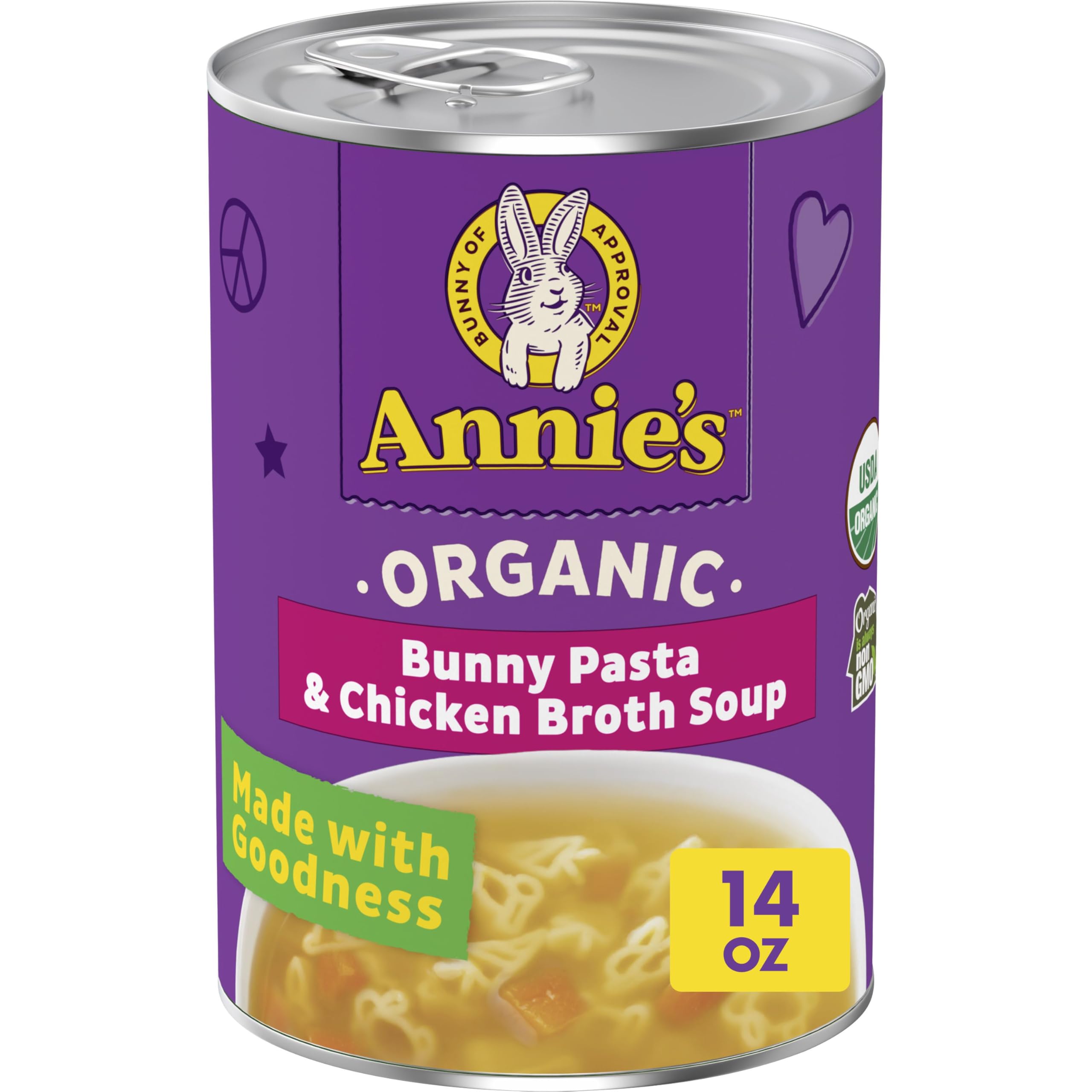 Annie's Organic Bunny Pasta can front view; quick weeknight dinner option.