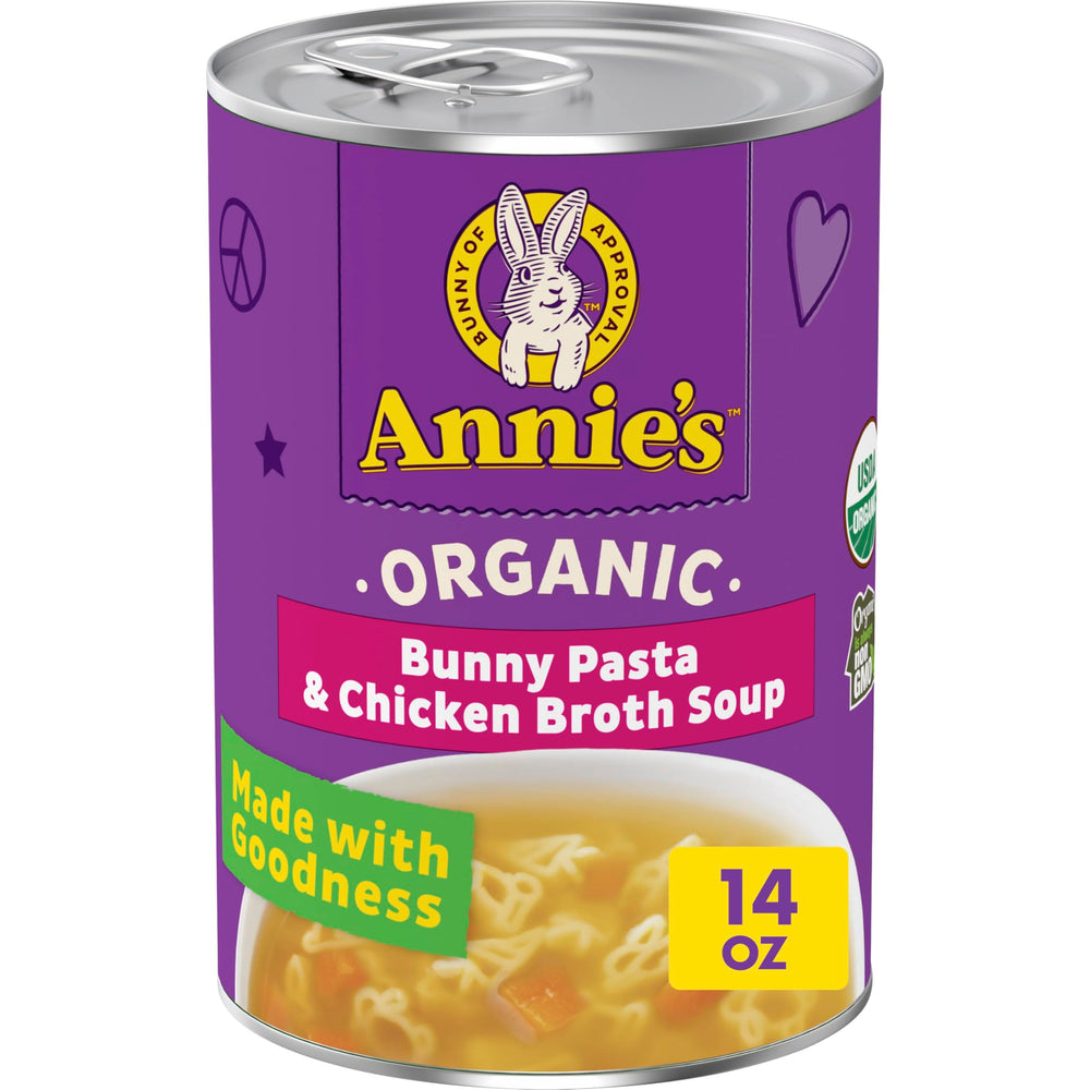 Annie's Organic Bunny Pasta can front view; quick weeknight dinner option.