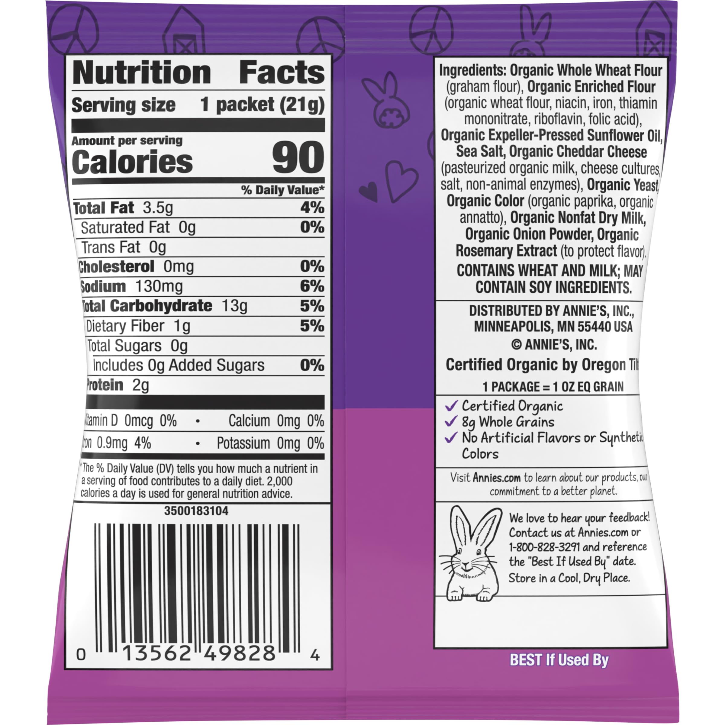Open bag of Annie's Bunny Crackers showing light, crispy texture