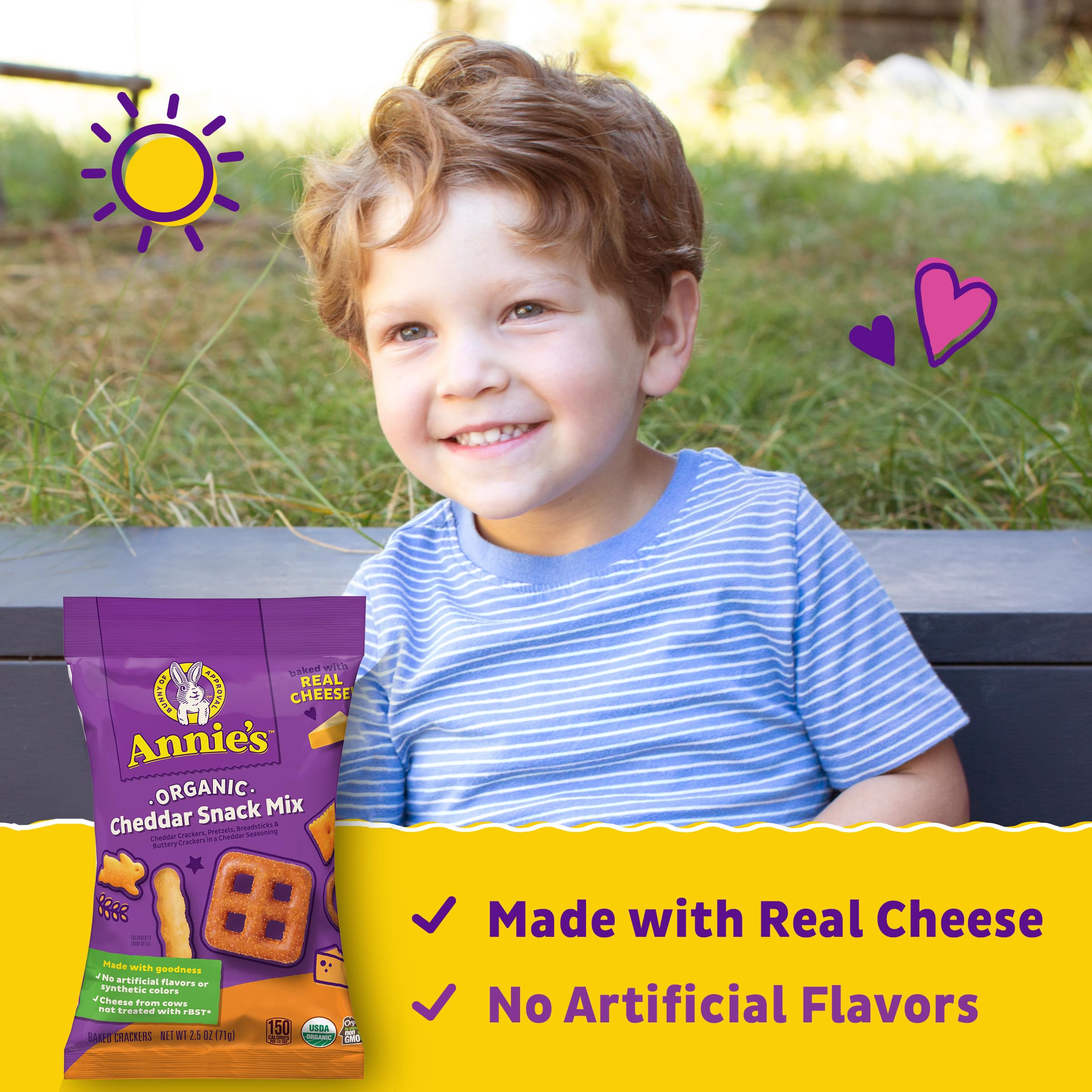 Annie’s bunny-shaped crackers add playful appeal to the Organic Cheddar Snack Mix for kids' lunchboxes
