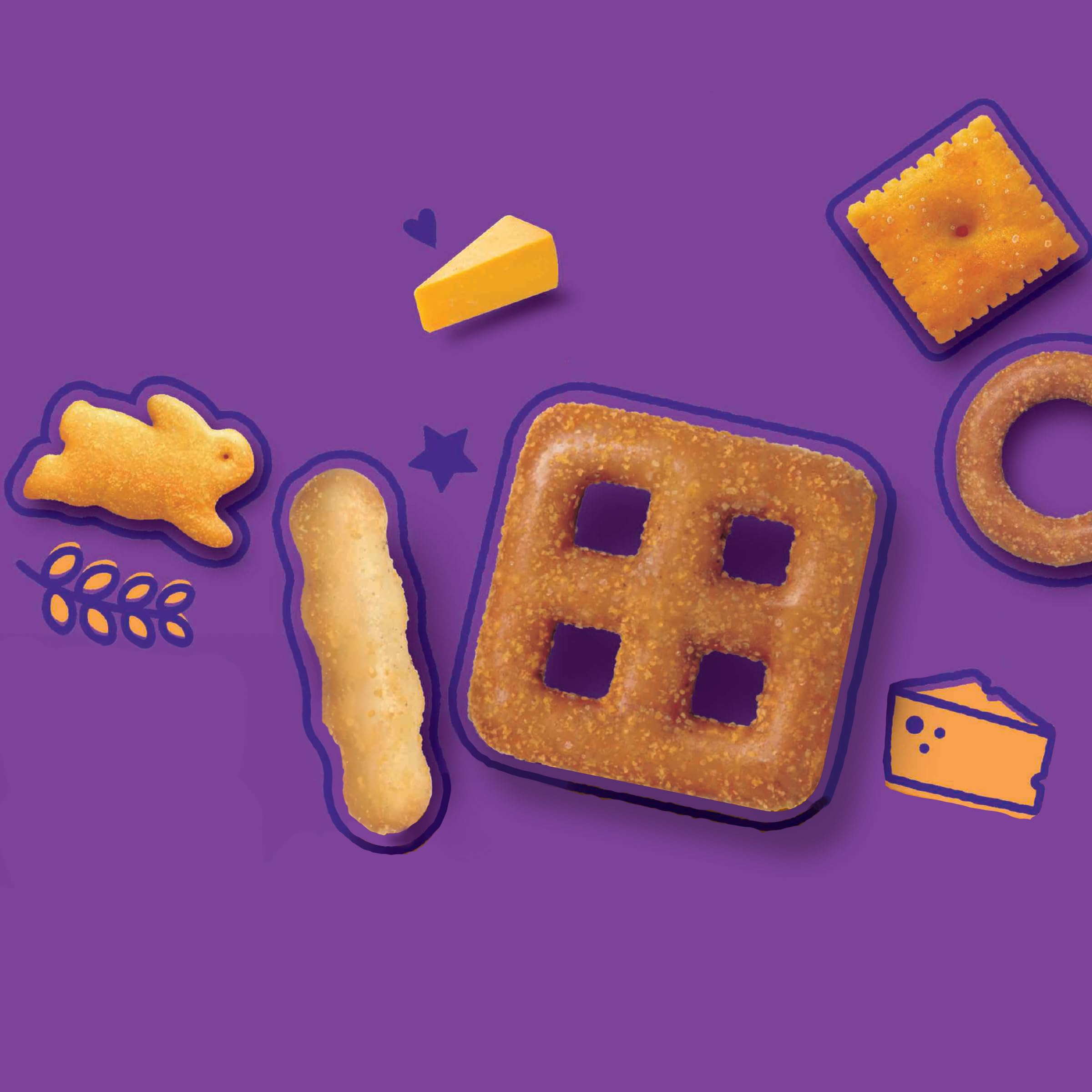Close-up of cheddar-seasoned crackers from Annie’s Organic Cheddar Snack Mix for snack time