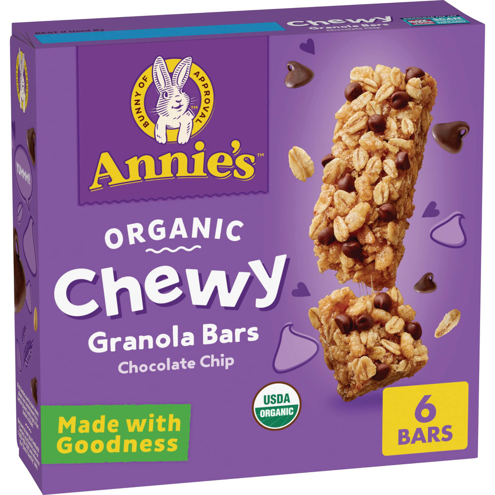 Annie's Organic Chocolate Chip Chewy Bar front view showing wholesome ingredients