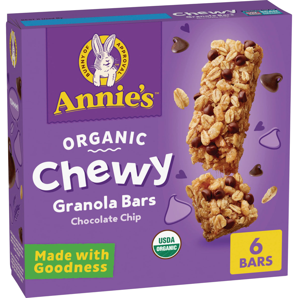 Annie's Organic Chocolate Chip Chewy Bar front view showing wholesome ingredients
