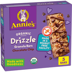 Annie's Organic Drizzle Granola Bar chocolate chip packaging, ideal for quick family snacks