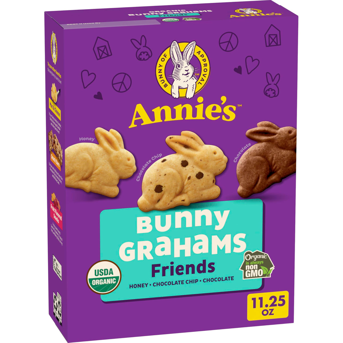 Annie's Bunny Grahams box shows three flavors for family snacking