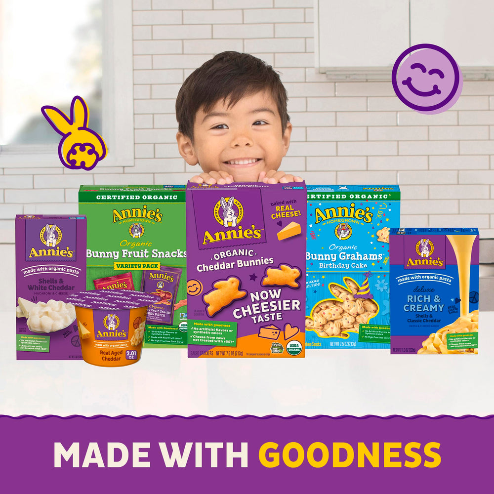 Annie's packaging emphasizes organic ingredients and non-GMO status.