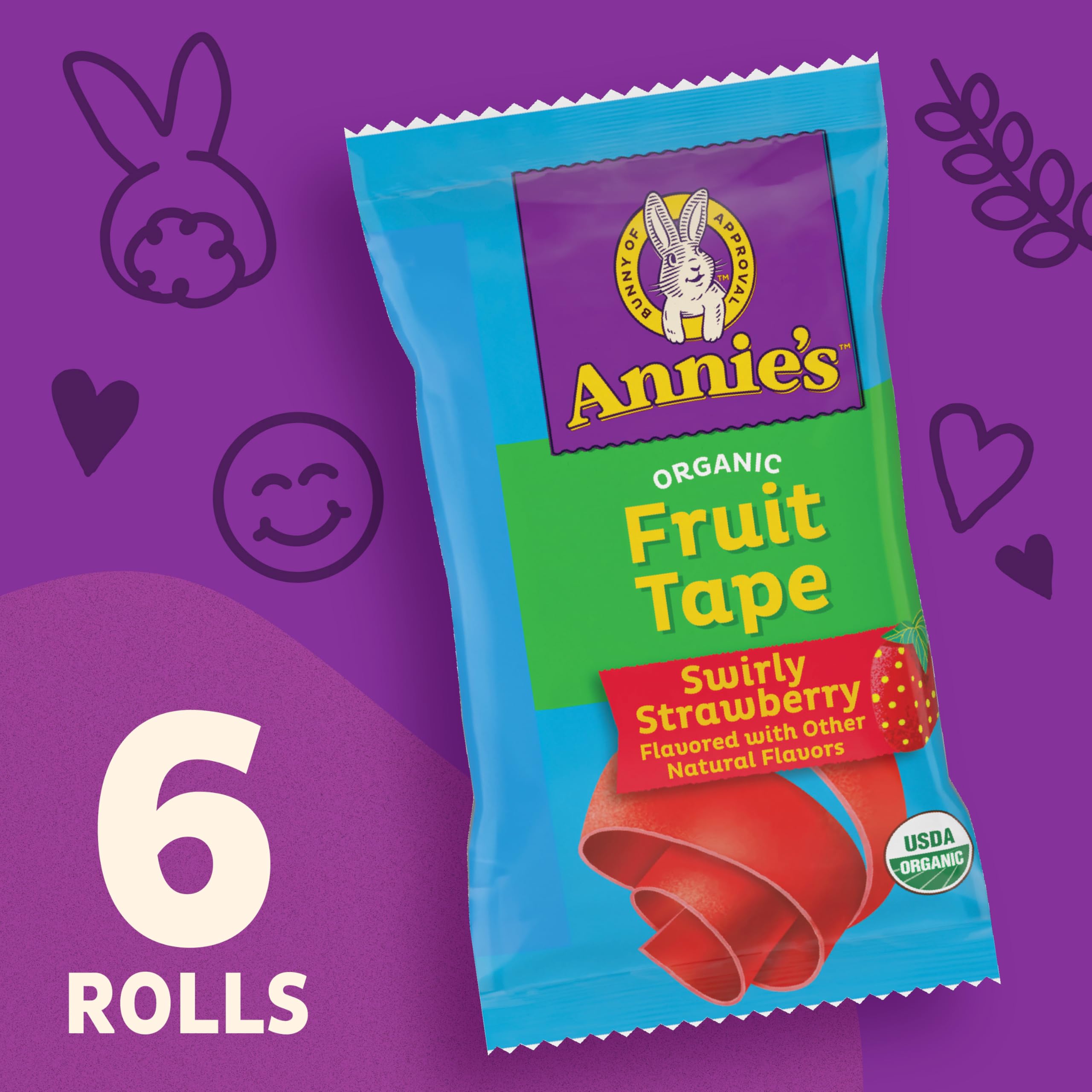 Annie's fruit tape pack displayed on a kitchen counter for quick snacks.