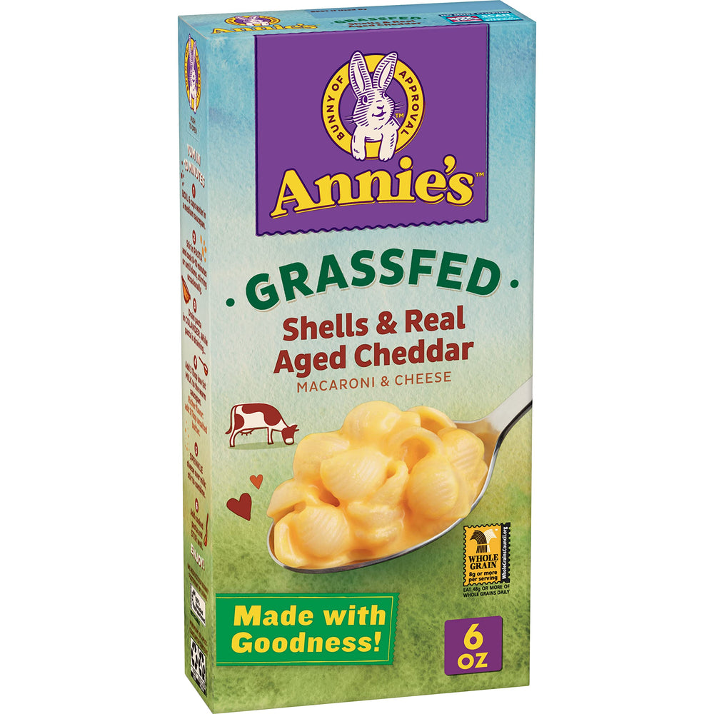 Annie's Organic Grass-Fed Shells bowl with creamy aged cheddar for a kid-friendly meal.