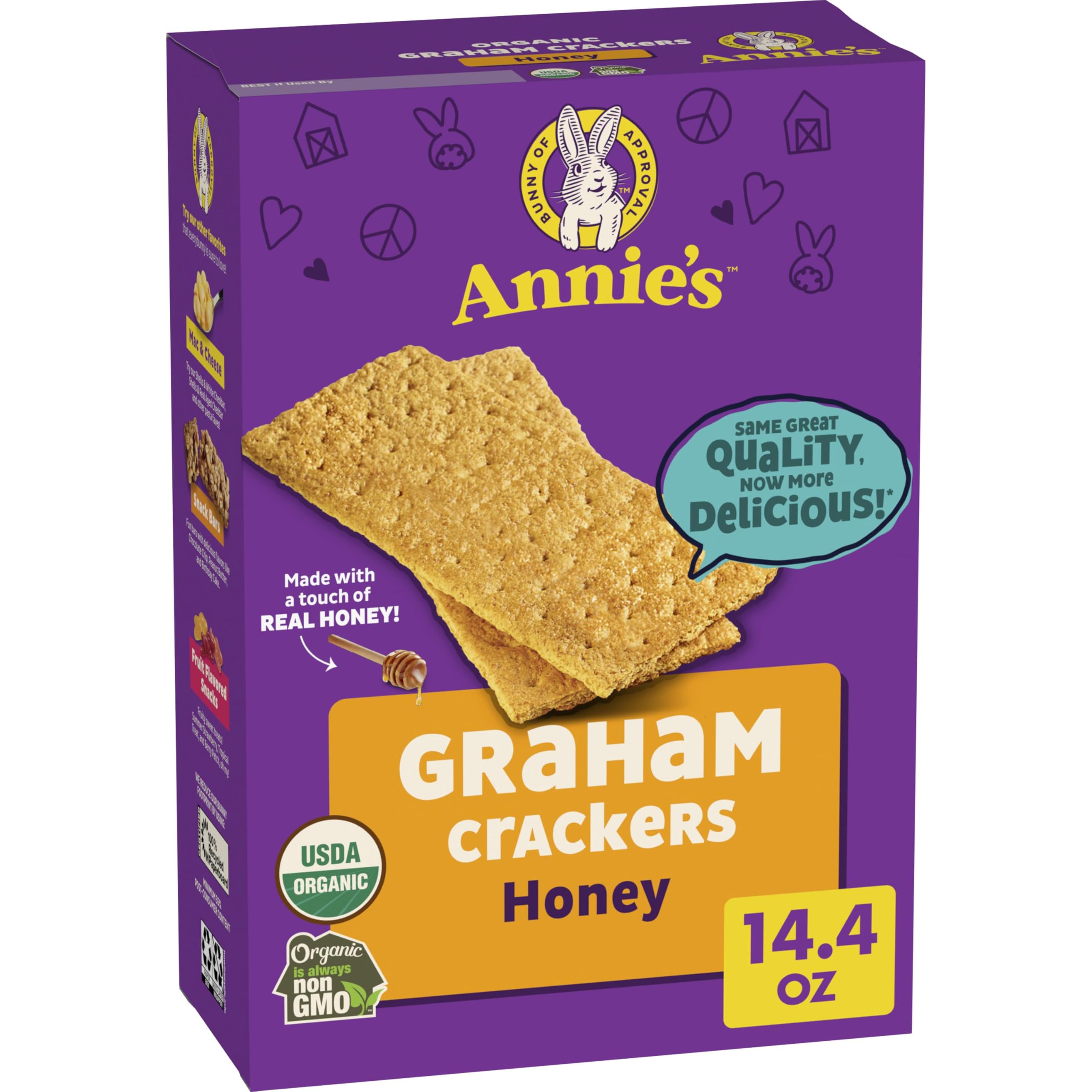 Annie's Organic Honey Graham Crackers box open, ready for a quick, wholesome snack.