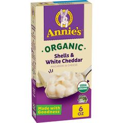 Annie's Organic Macaroni and Cheese shells with white cheddar served in a bowl for a quick family meal