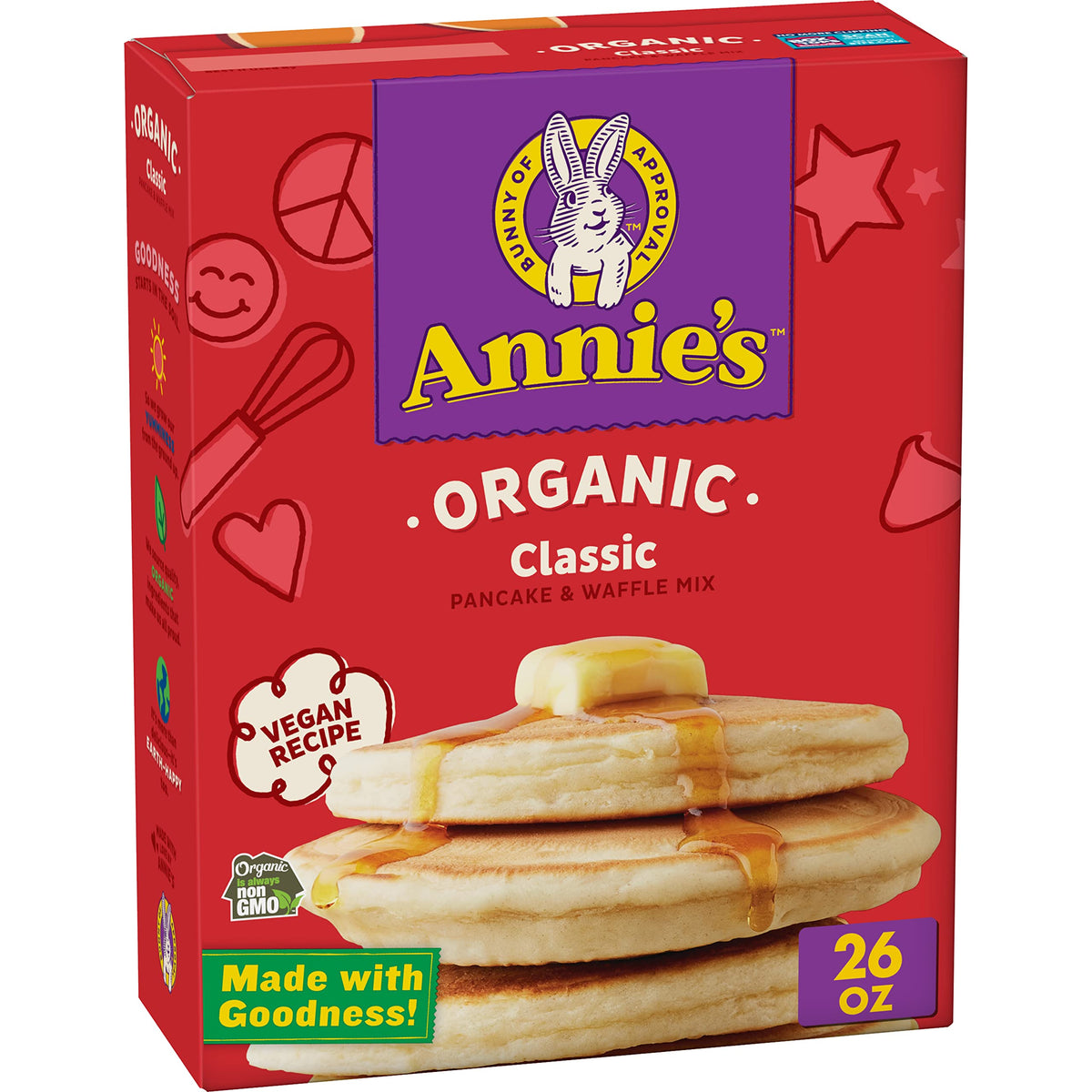 Annie's Organic Pancake Mix box front with wholesome, GMO-free ingredients