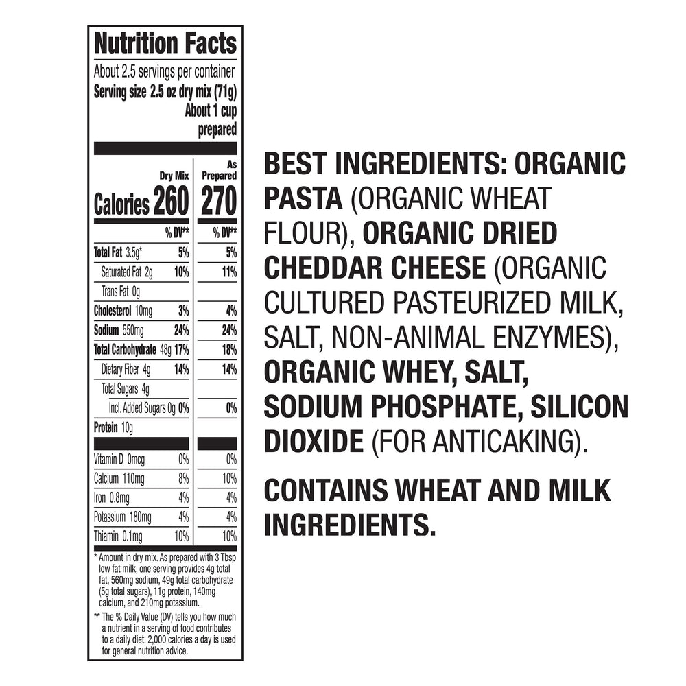 Organic pasta and real cheese highlighted in Annie's product image.