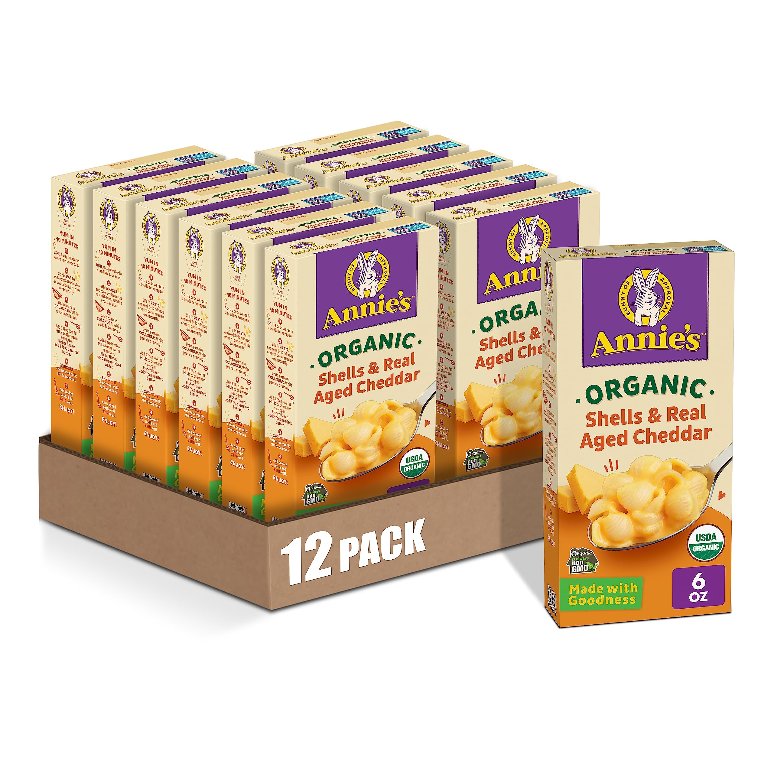 Annie's Organic Shells packaging image showing a wholesome, easy dinner option for families.