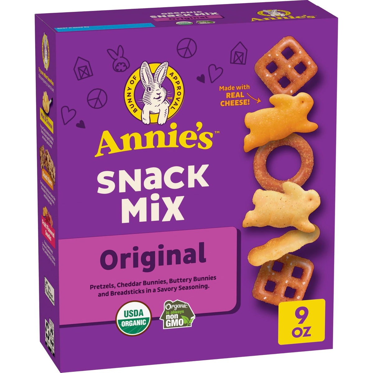 Annie's Organic Snack Mix with crackers and pretzels in a bowl, ideal for sharing