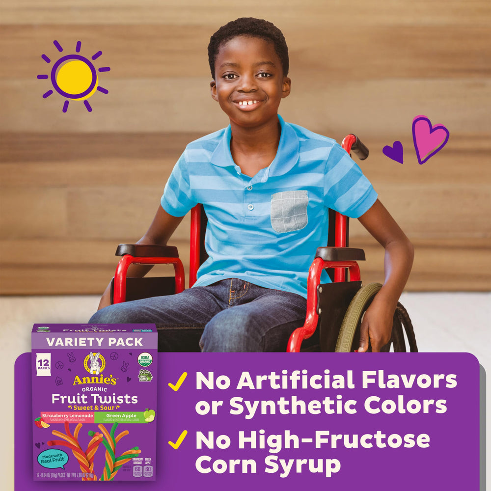 Annie's Green Apple Snacks featured in lunchbox, kid-friendly, gluten-free and non-GMO appeal.