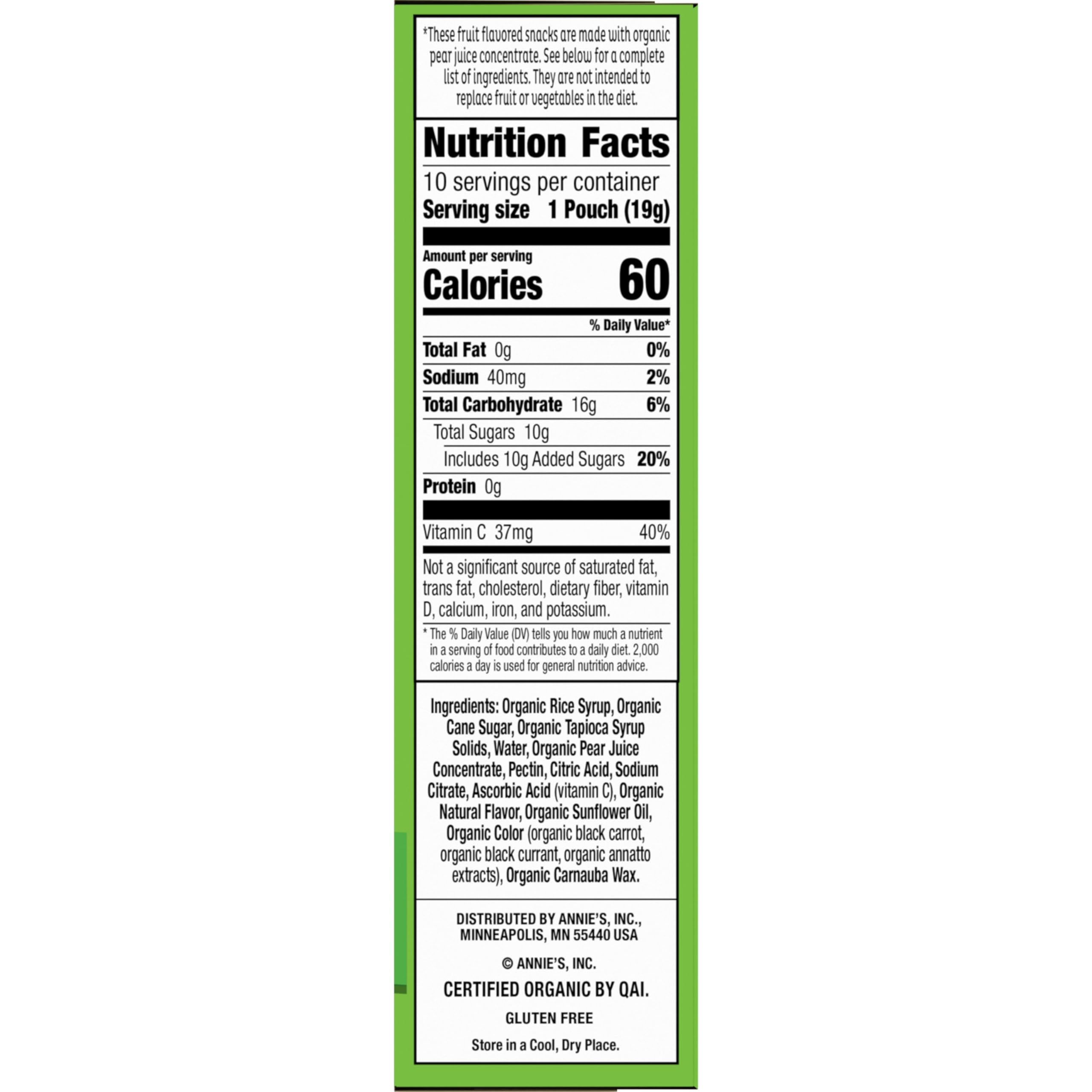 Annie's Organic Tropical Treat Bunny Fruit Snacks close-up shows real fruit juice and color.